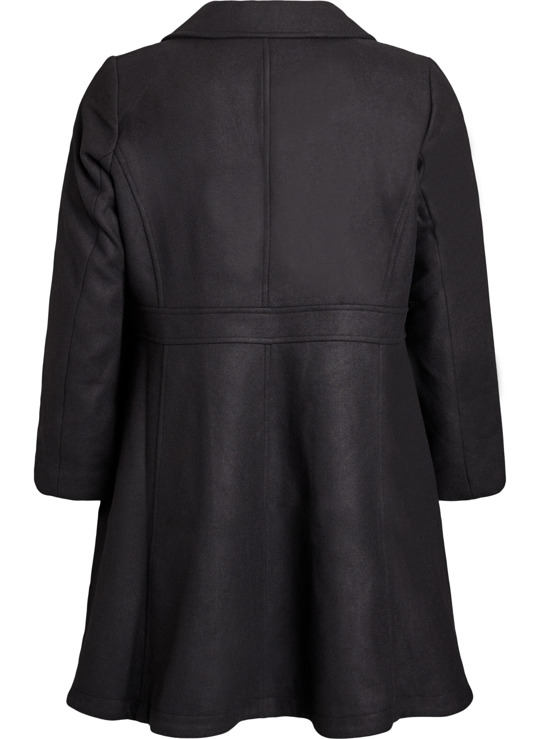 Zizzi Manteau en laine coupe A avec poches, Noir, Packshot image number 1