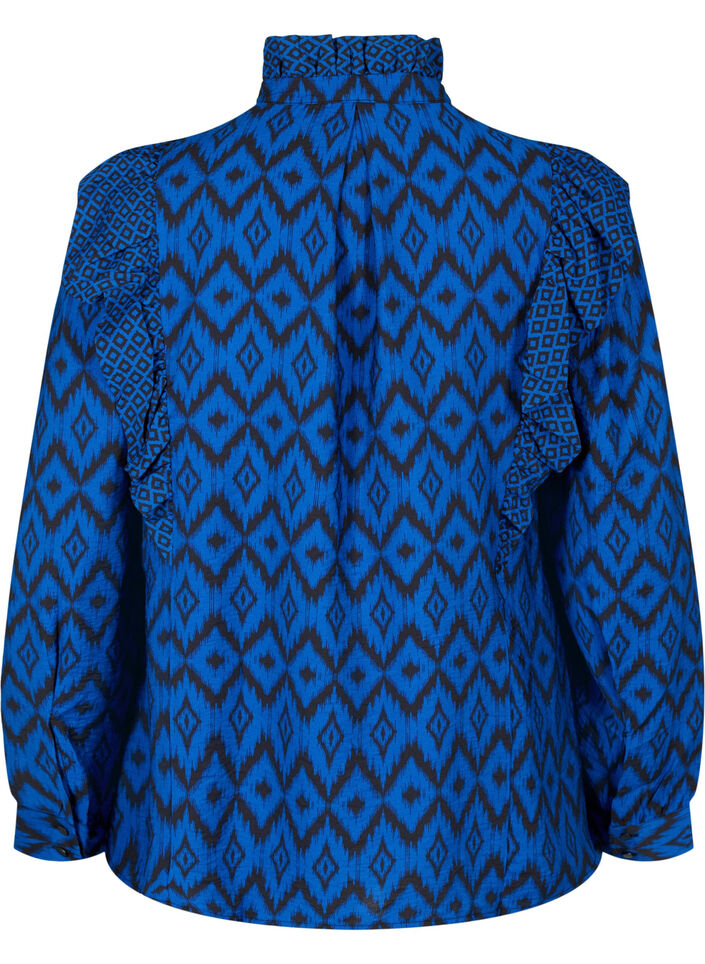 Chemise blouse en viscose avec des détails froncés, True blue w. Black, Packshot image number 1