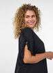 Chemise de nuit en coton bio avec manches &agrave; volants, Noir, Model image number 3