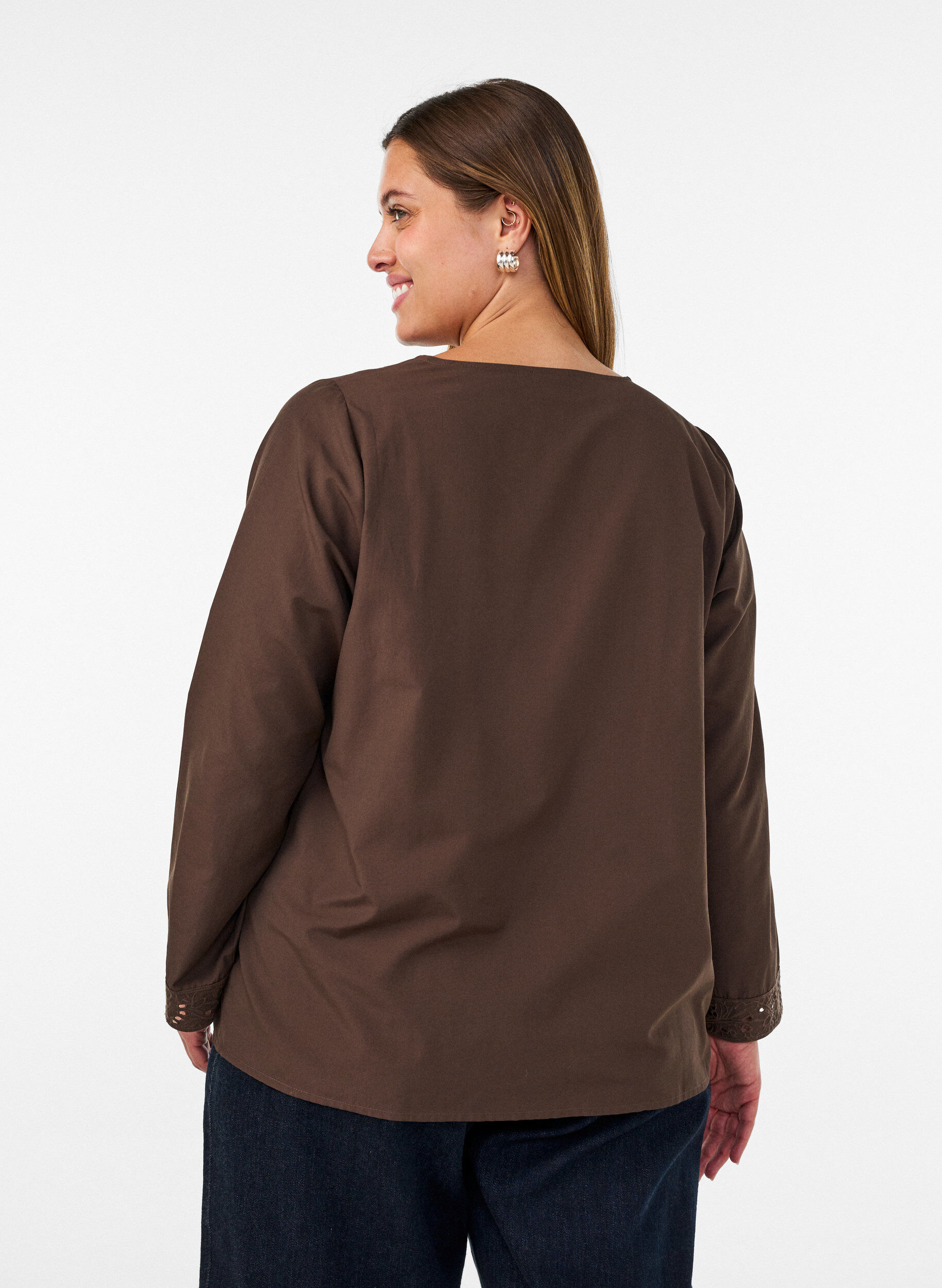 ZizziChemisier avec broderie anglaise, Marron, Model image number 2