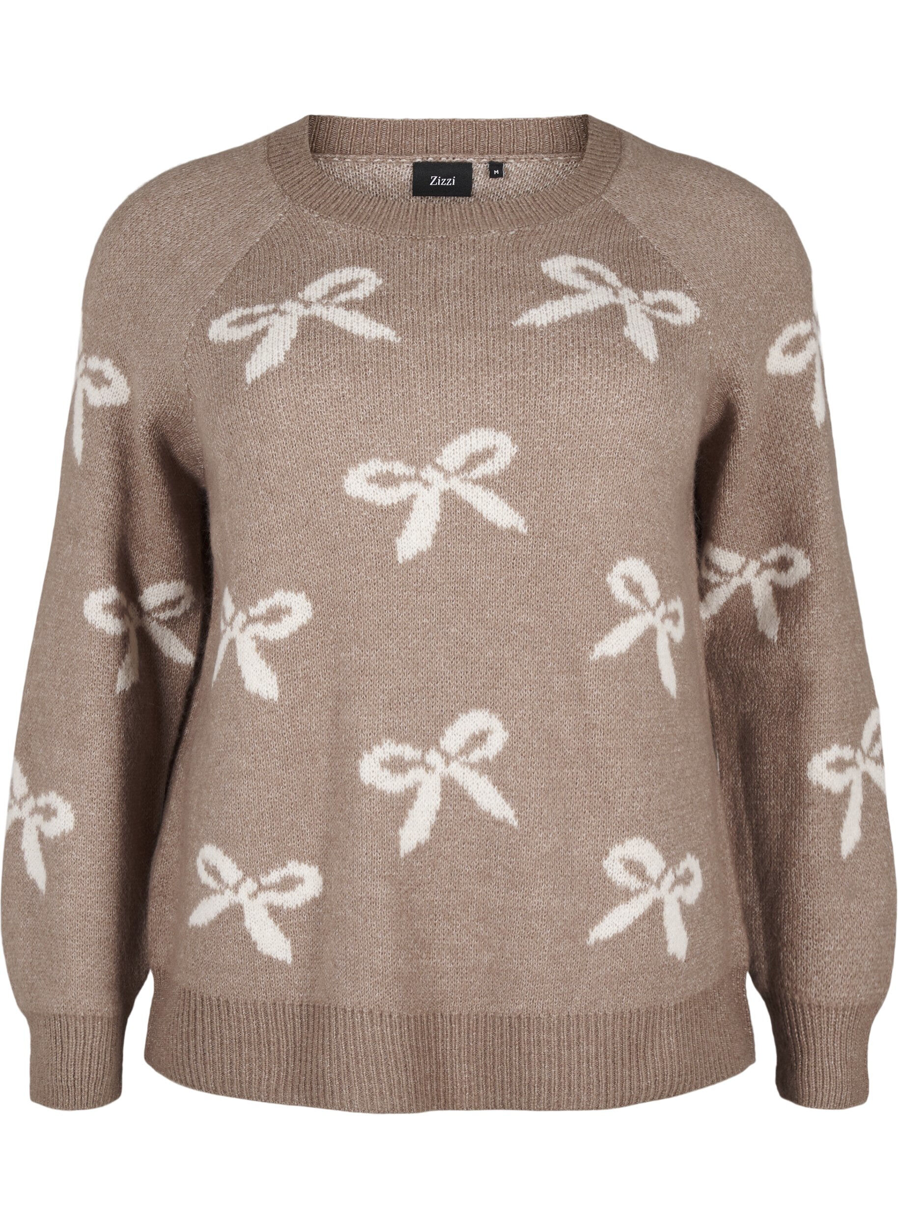 Zizzi Chemisier en tricot avec des n&oelig;uds, Walnut Birch Comb, Packshot image number 0