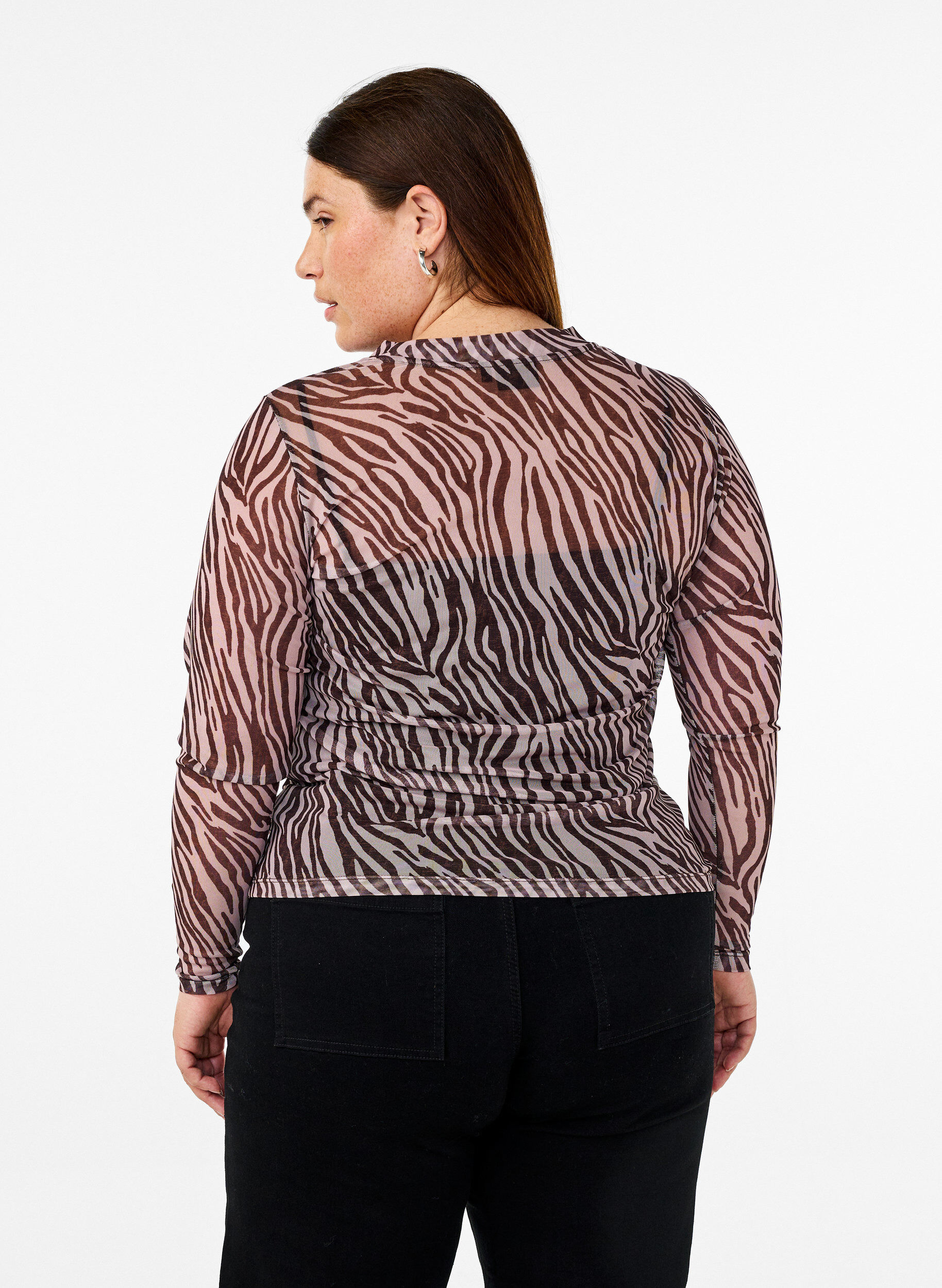 ZizziHaut en maille avec imprim&eacute; z&egrave;bre, Noir, Model image number 2