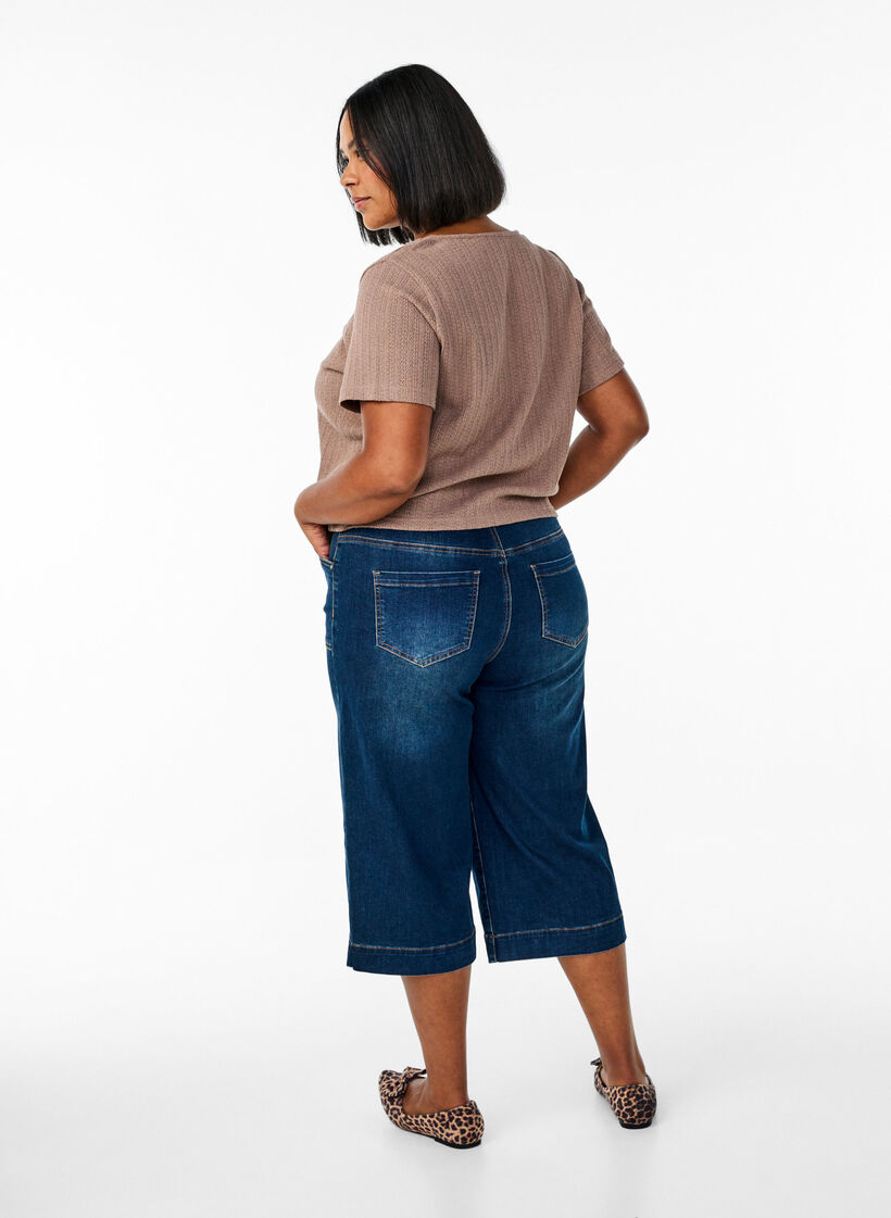 Pantacourts en denim à jambes larges, Bleu, Model image number 1