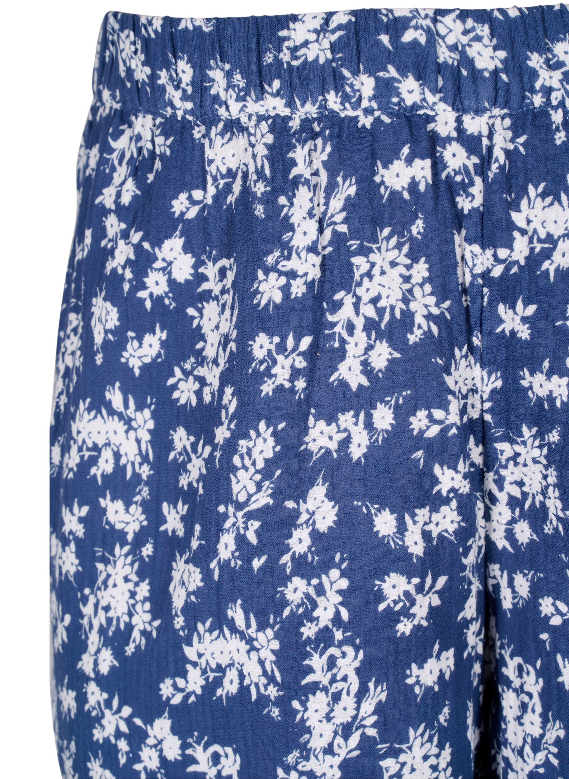 Zizzi Short de nuit en coton fleuri, V. Indigo Flower AOP, Packshot image number 2