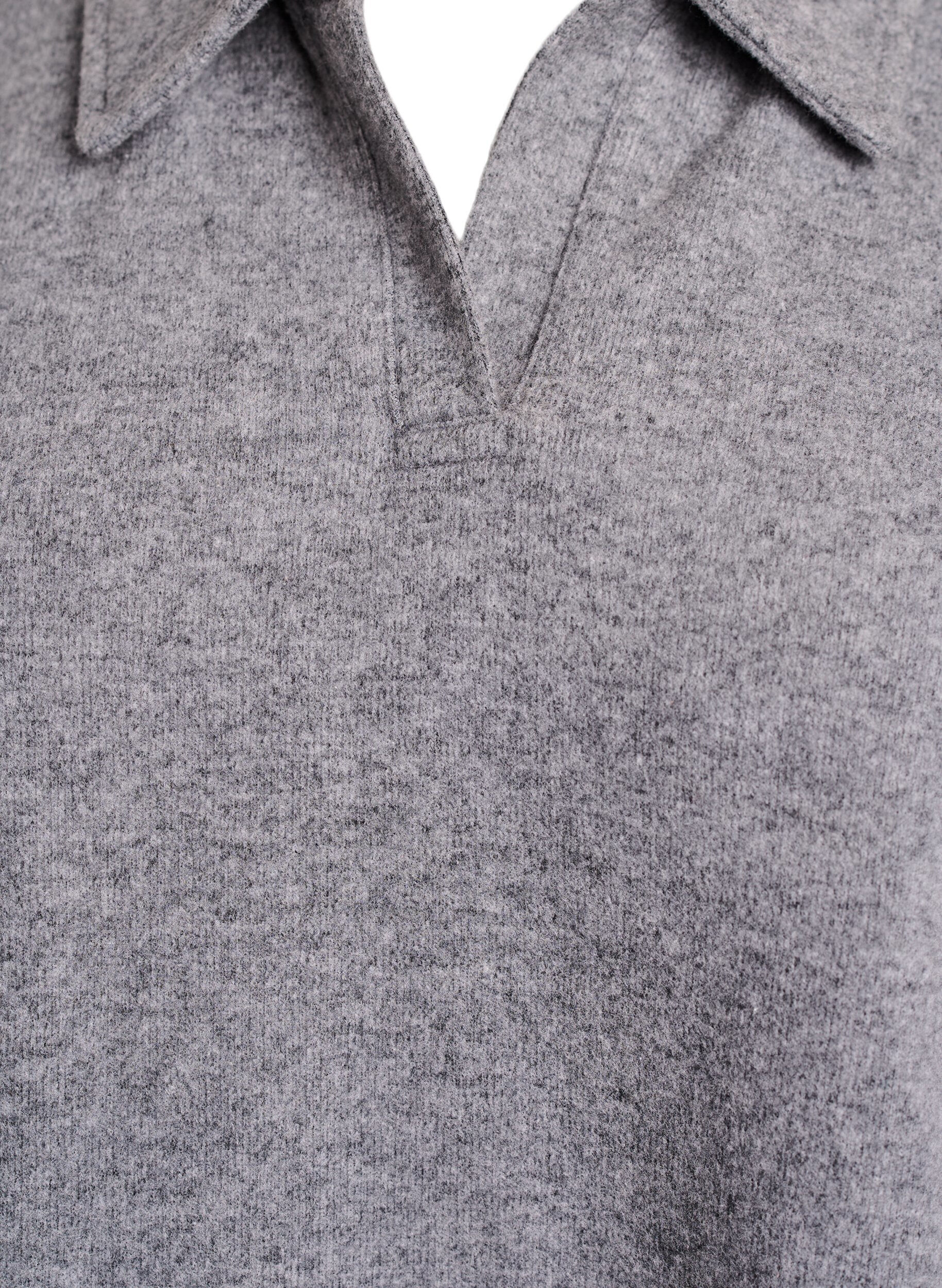 Zizzi Blouse en jersey avec col et d&eacute;collet&eacute; en V, Gris anthracite, Packshot image number 2