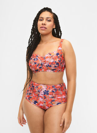 Bas de bikini taille extra haute avec imprimé, Retro Flower, Model image number 0