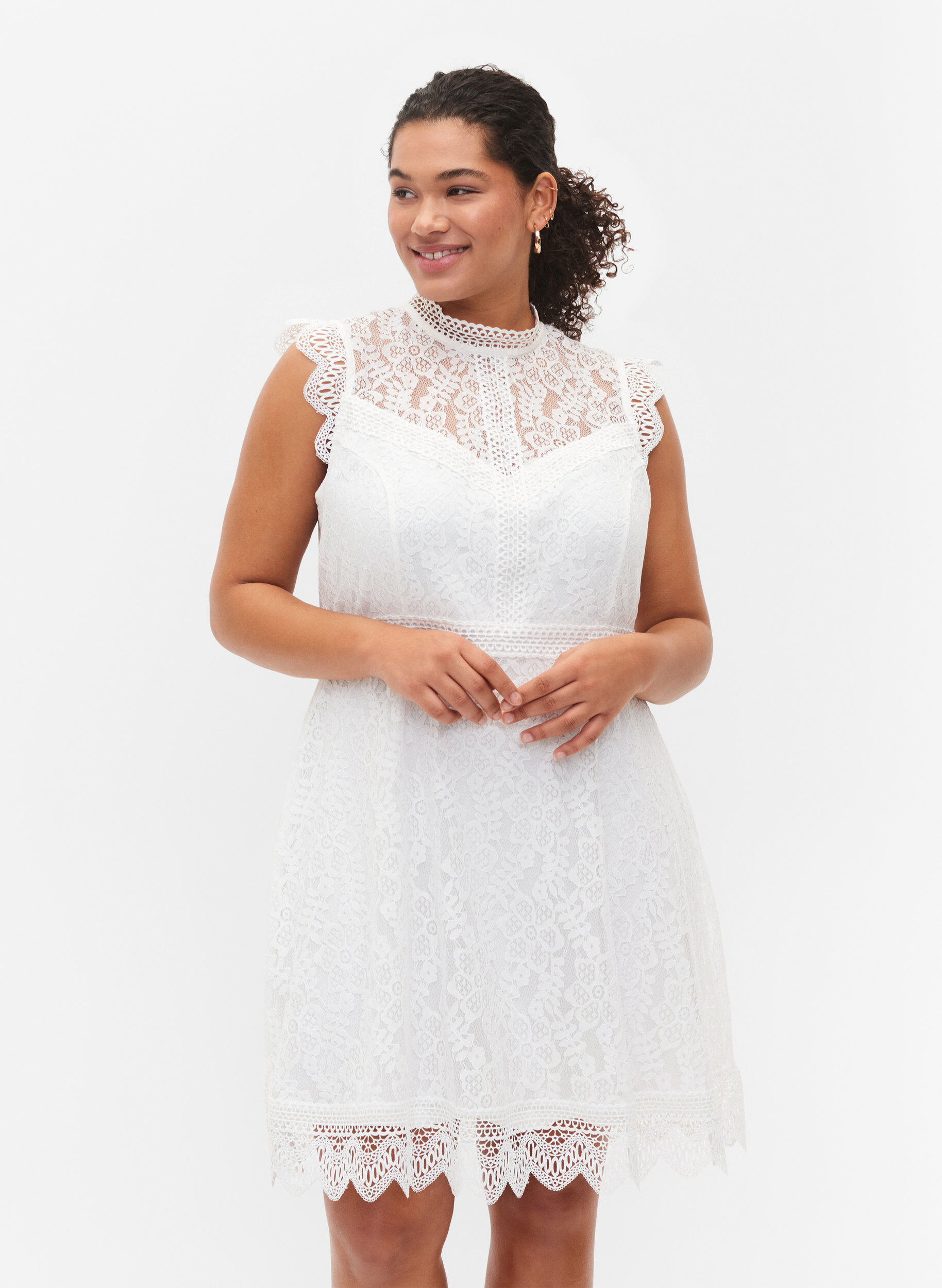 Zizzi Robe en dentelle sans manches, Bright White, Model image number 0