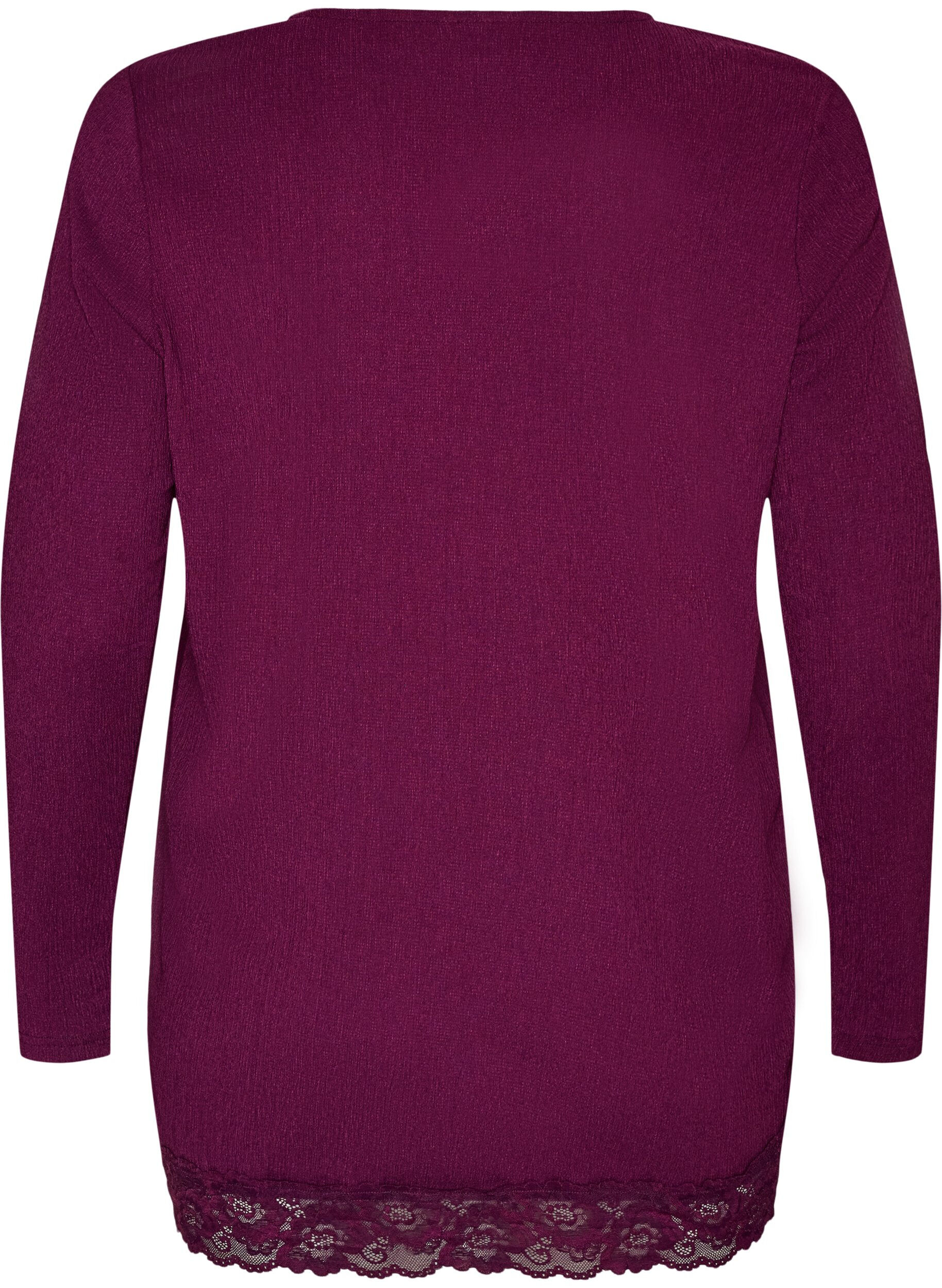 ZizziBlouse en jersey avec bordure en dentelle asym&eacute;trique, Violet, Packshot image number 1