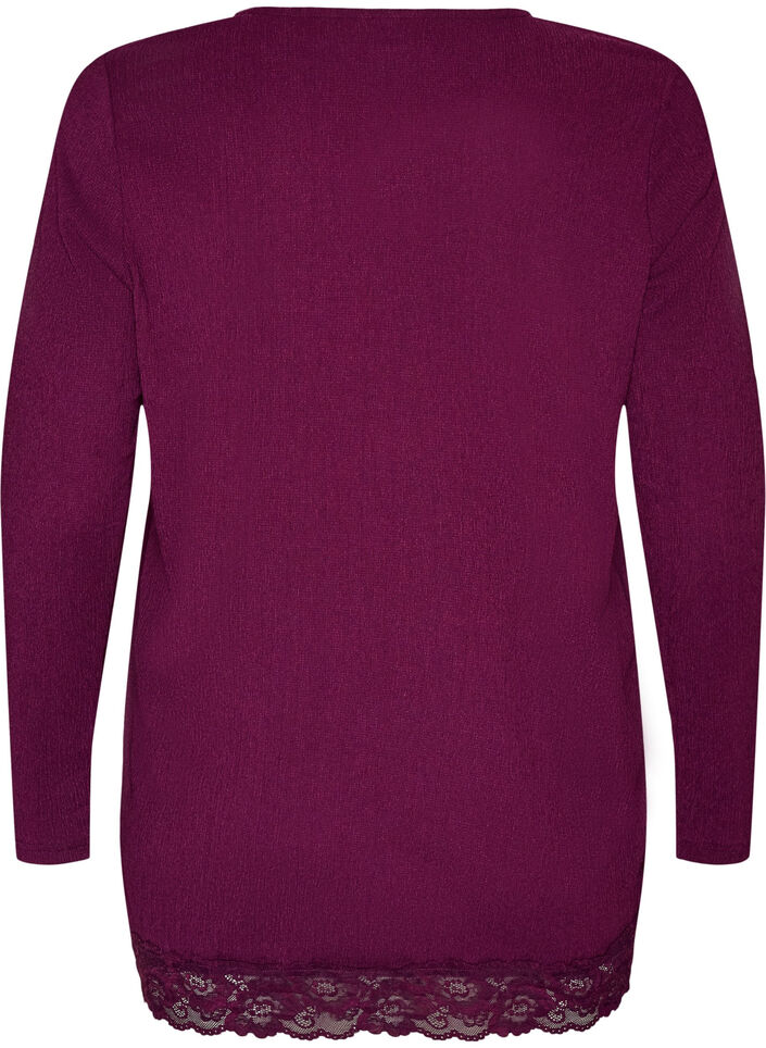 Blouse en jersey avec bordure en dentelle asym&eacute;trique, Violet, Packshot image number 1