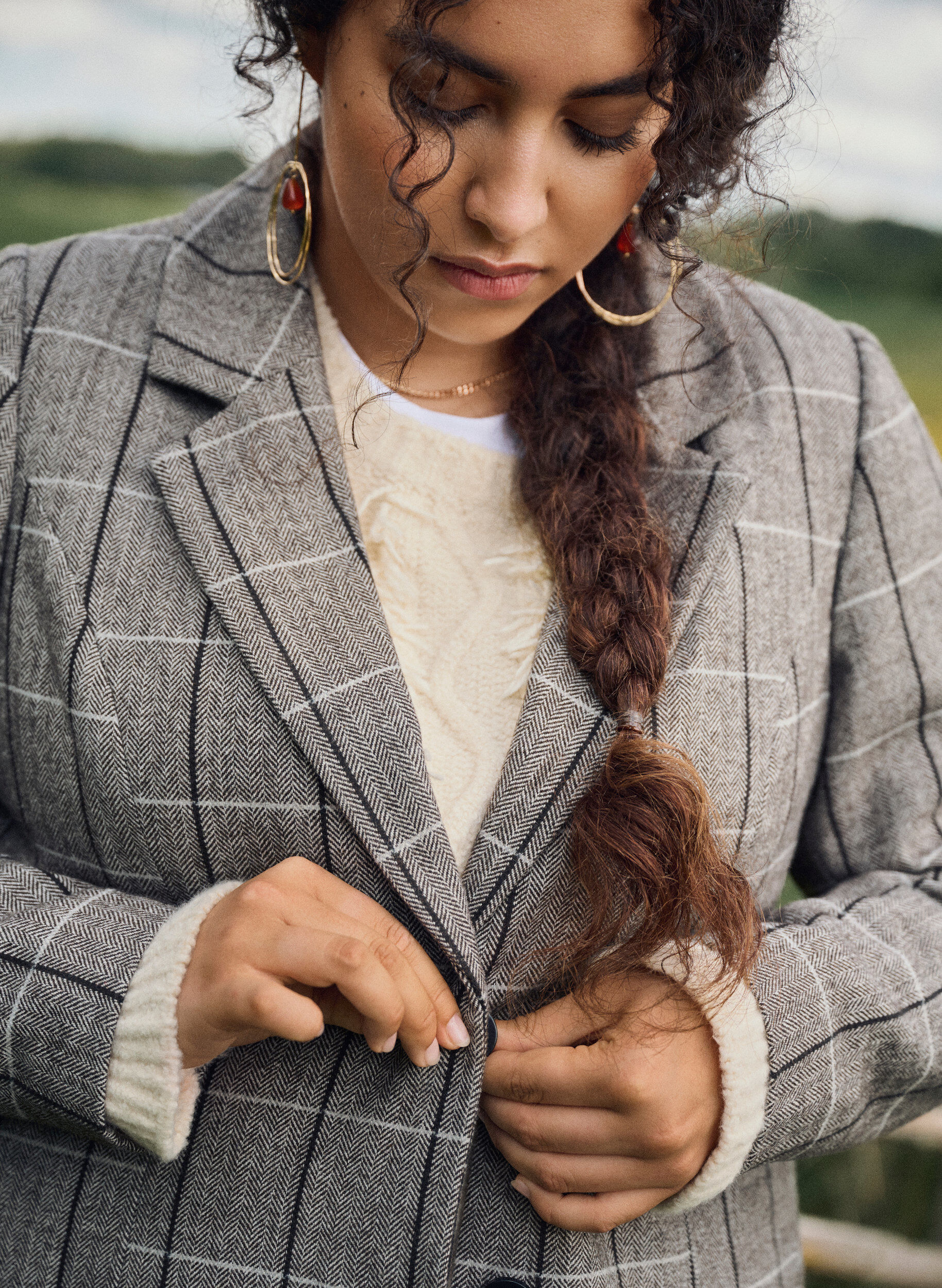 Zizzi Blazer classique &agrave; carreaux, Gris, Image image number 0