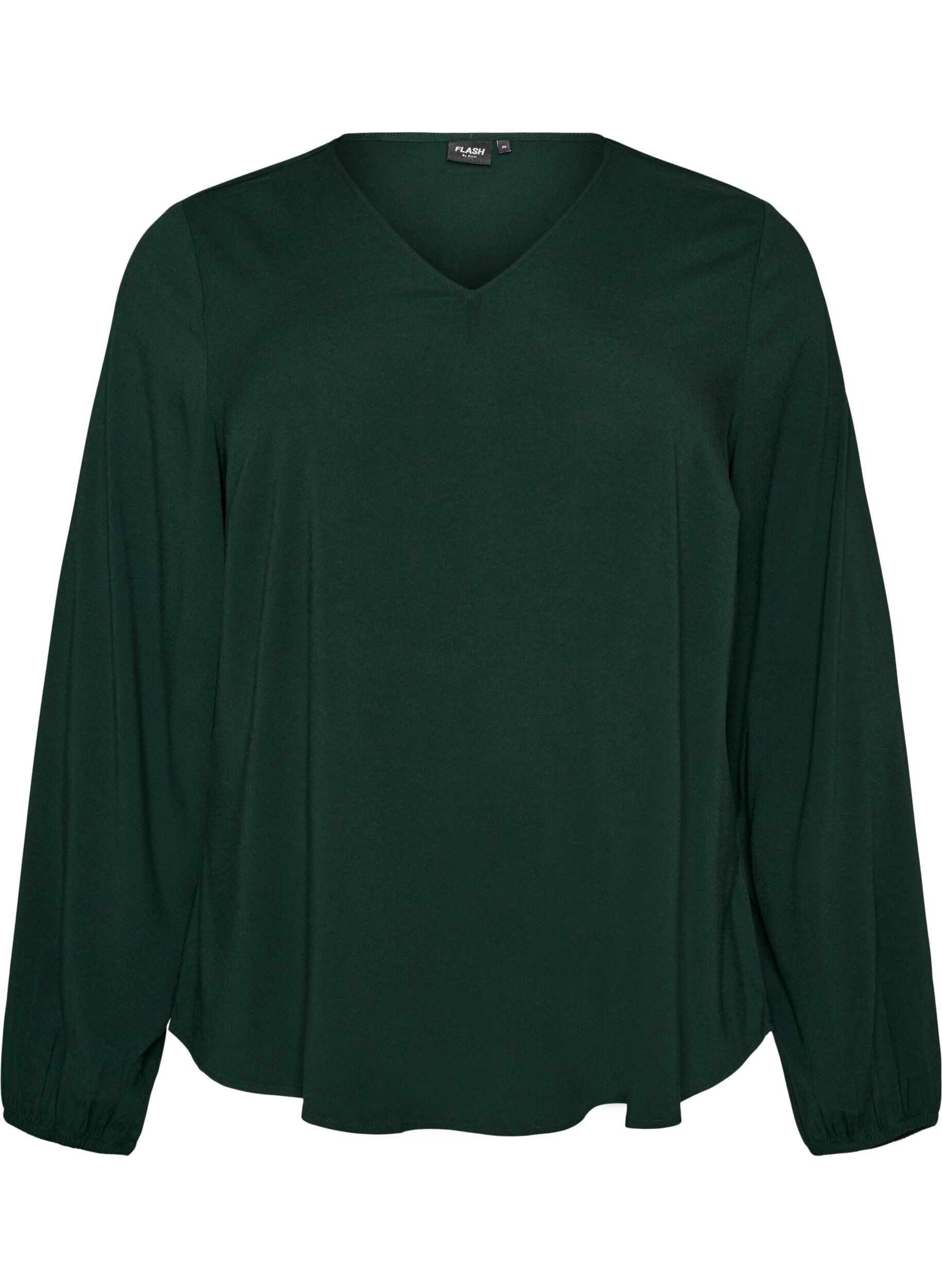 Blouse en viscose avec col en V et ourlet arrondi