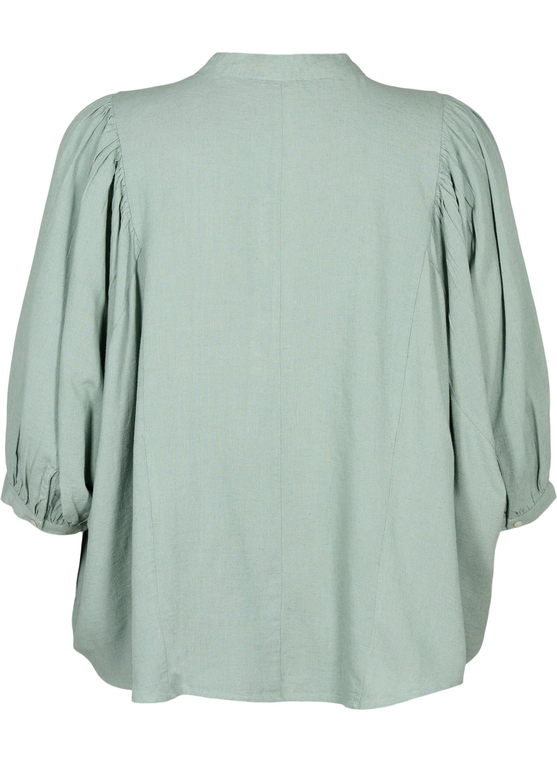 Zizzi Blouse en m&eacute;lange viscose-linen &agrave; manches 3/4, Chinois Green, Packshot image number 1