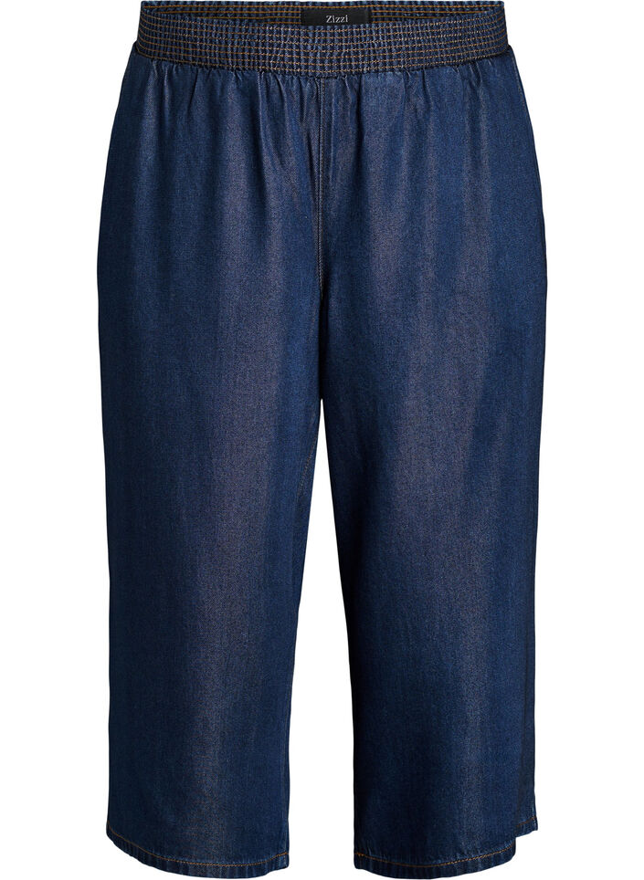 Culotte en lyocell jambes larges aspect denim, Bleu, Packshot image number 0