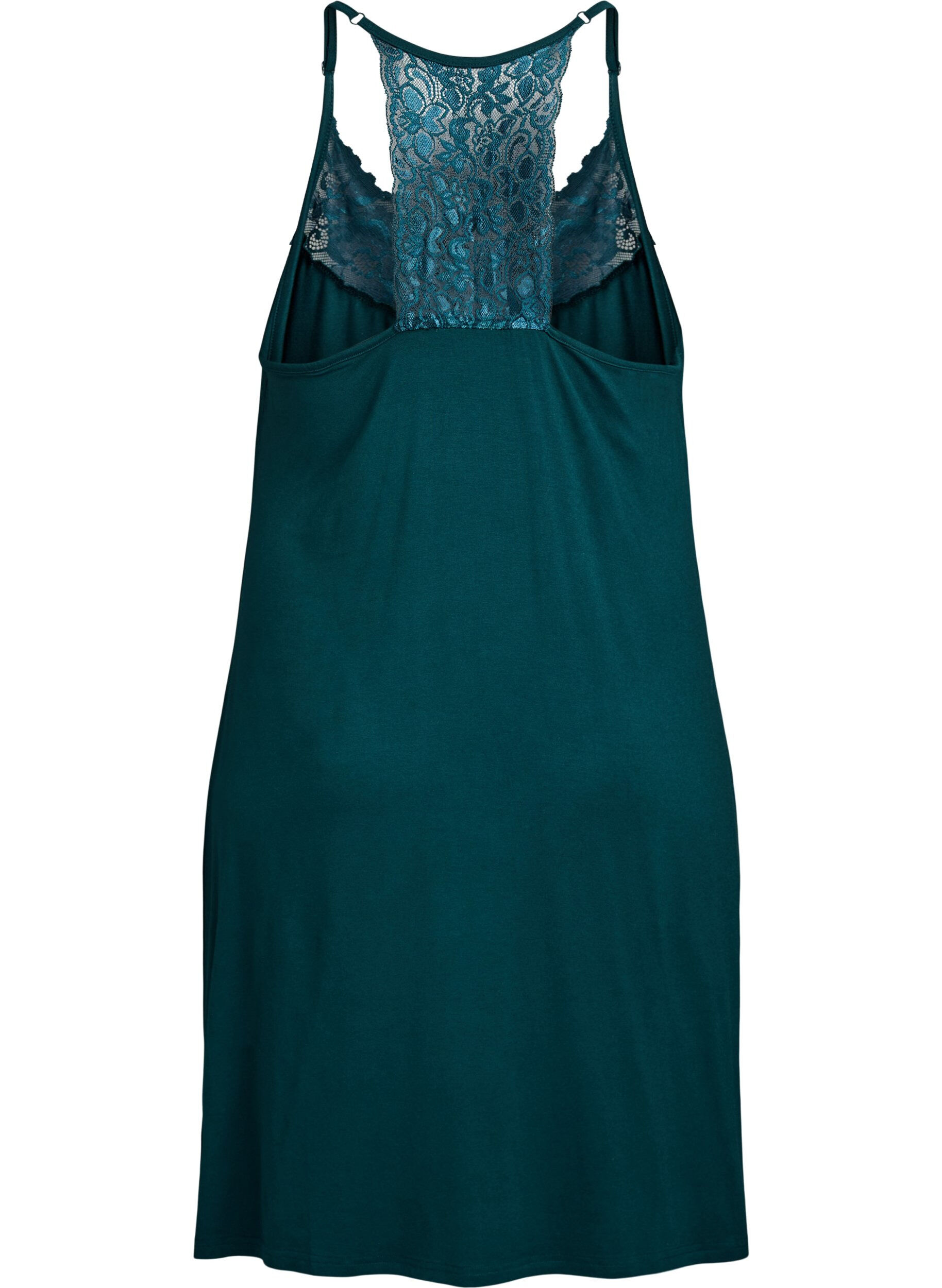 Zizzi Nuisette sans manches en viscose avec d&eacute;tails en dentelle, Vert fonc&eacute;, Packshot image number 1