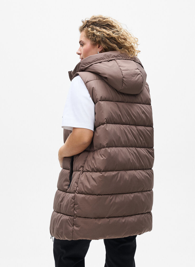 Veste longue avec capuche et poches, Marron, Model image number 2