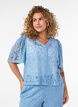 Short en dentelle taille haute avec poches, Bleu, Model image number 0