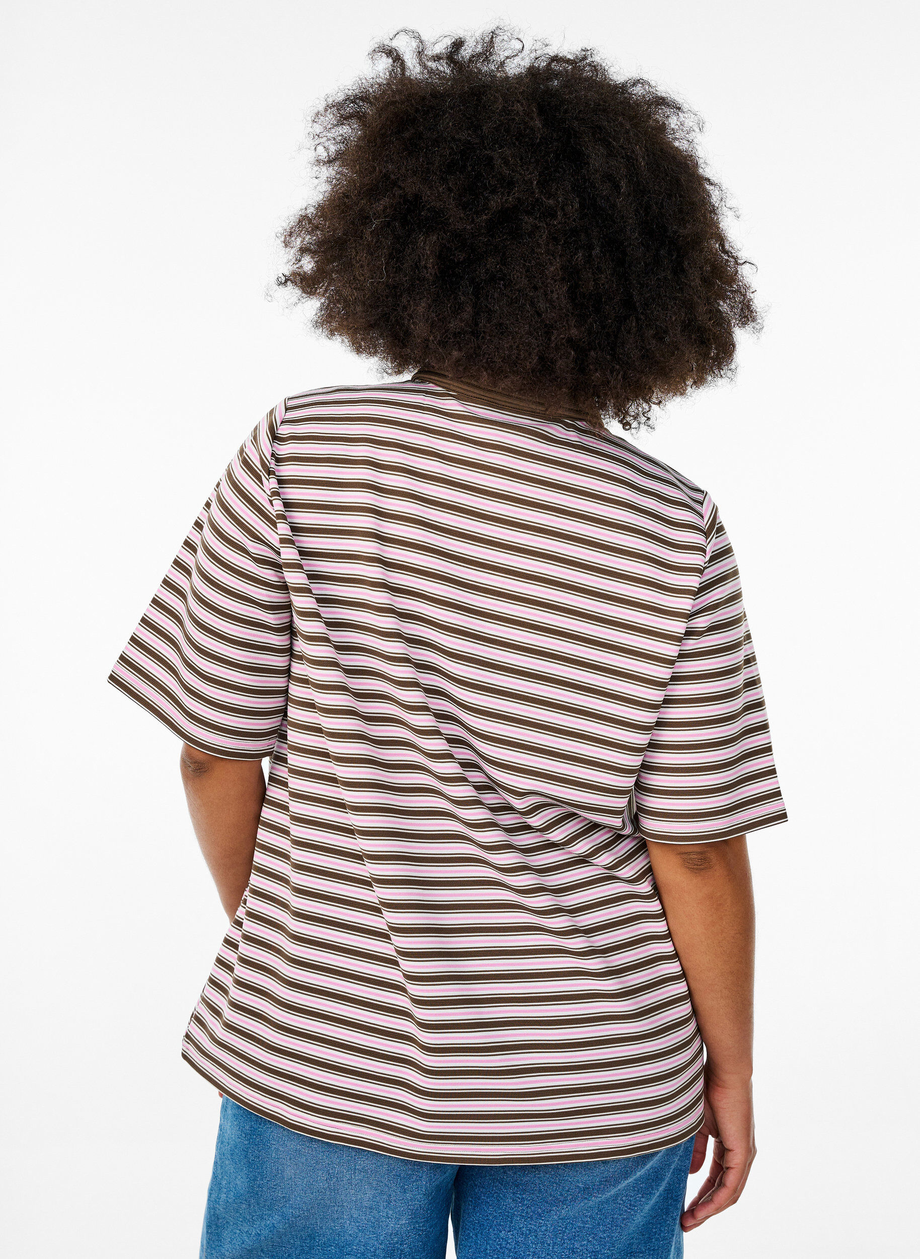 Zizzi Polo ray&eacute; &agrave; manches courtes et fermeture &eacute;clair, Marron, Model image number 2