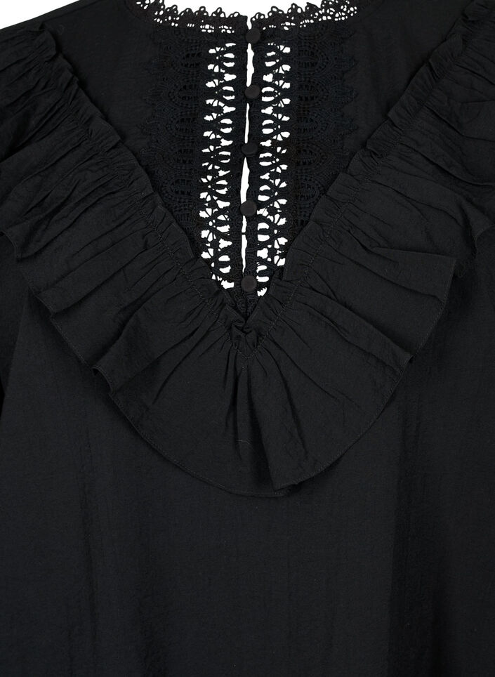 Blouse en viscose avec volants et détails brodés, Black, Packshot image number 2