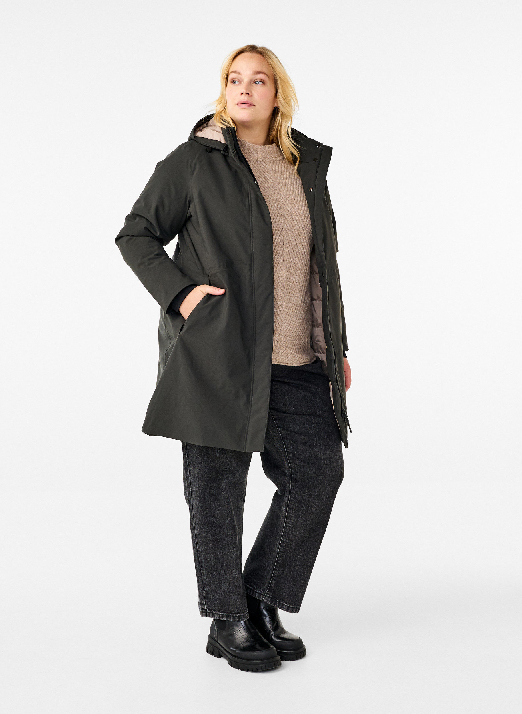 Zizzi Parka d'hiver fonctionnelle avec capuche, Raven, Model image number 2