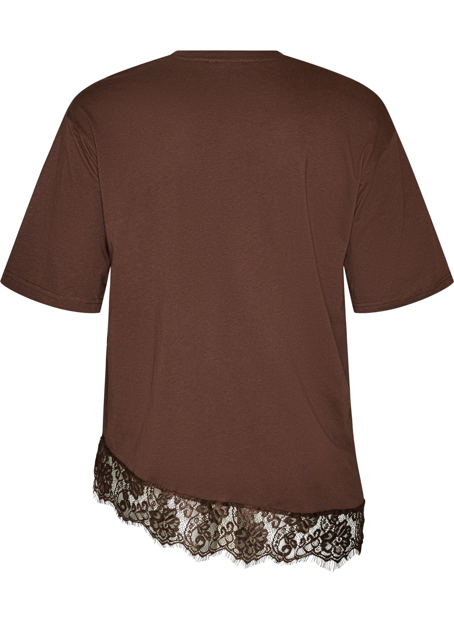 ZizziT-shirt avec ourlet asym&eacute;trique en dentelle, Marron, Packshot image number 1
