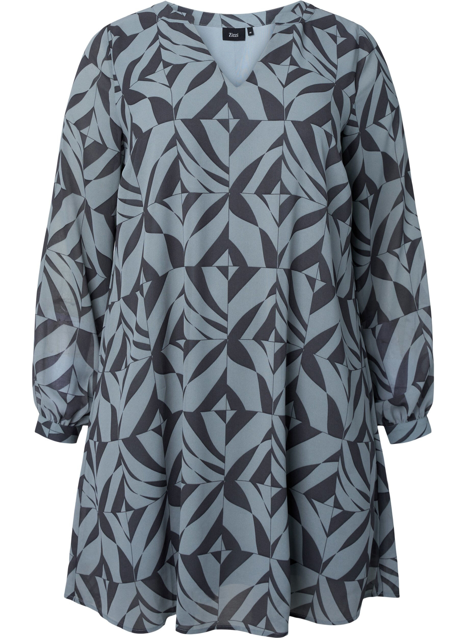 Zizzi Robes &agrave; manches longues avec encolure en V, Graphic Leaf, Packshot image number 0