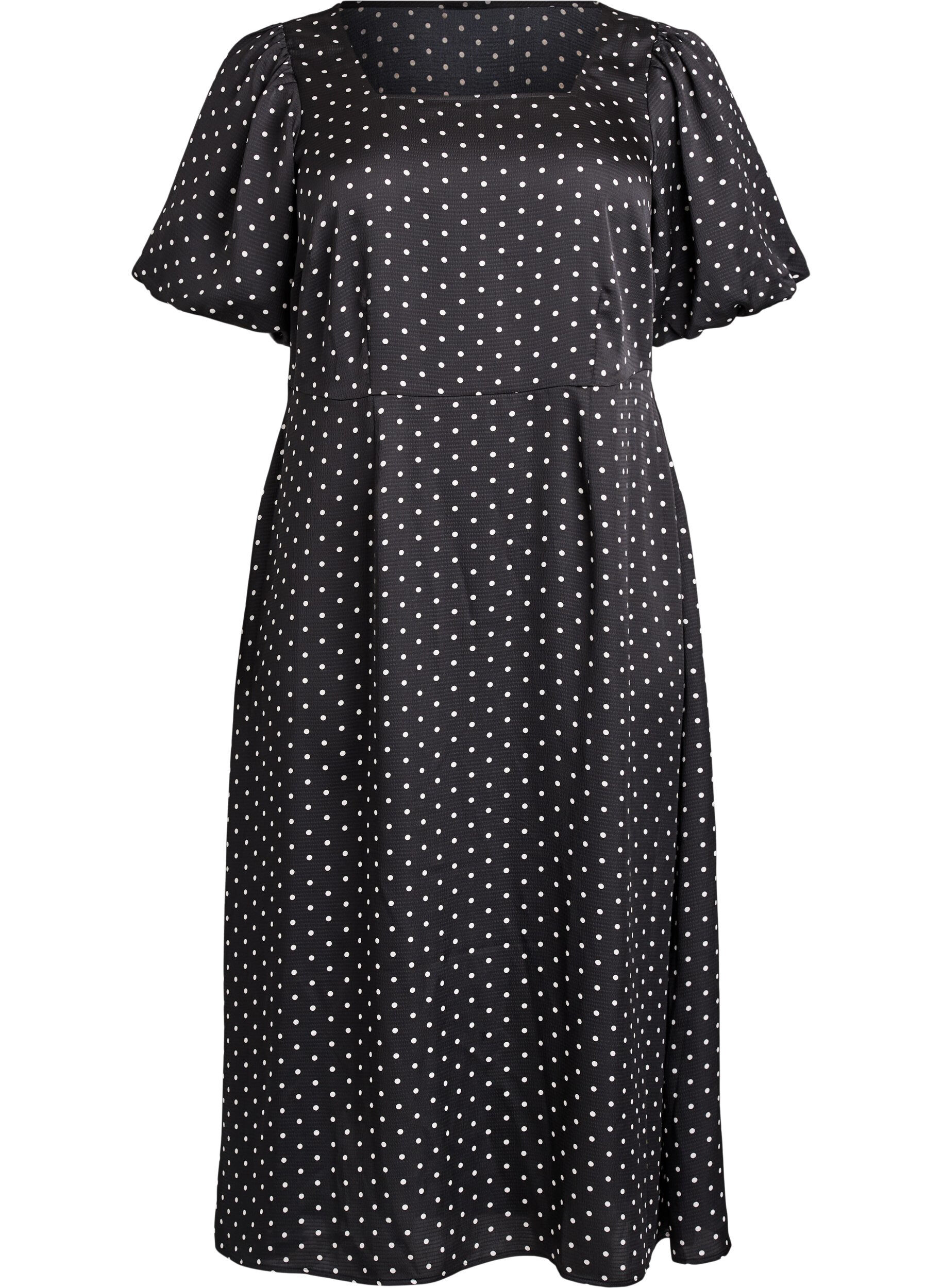 Robe midi &agrave; pois avec encolure carr&eacute;e