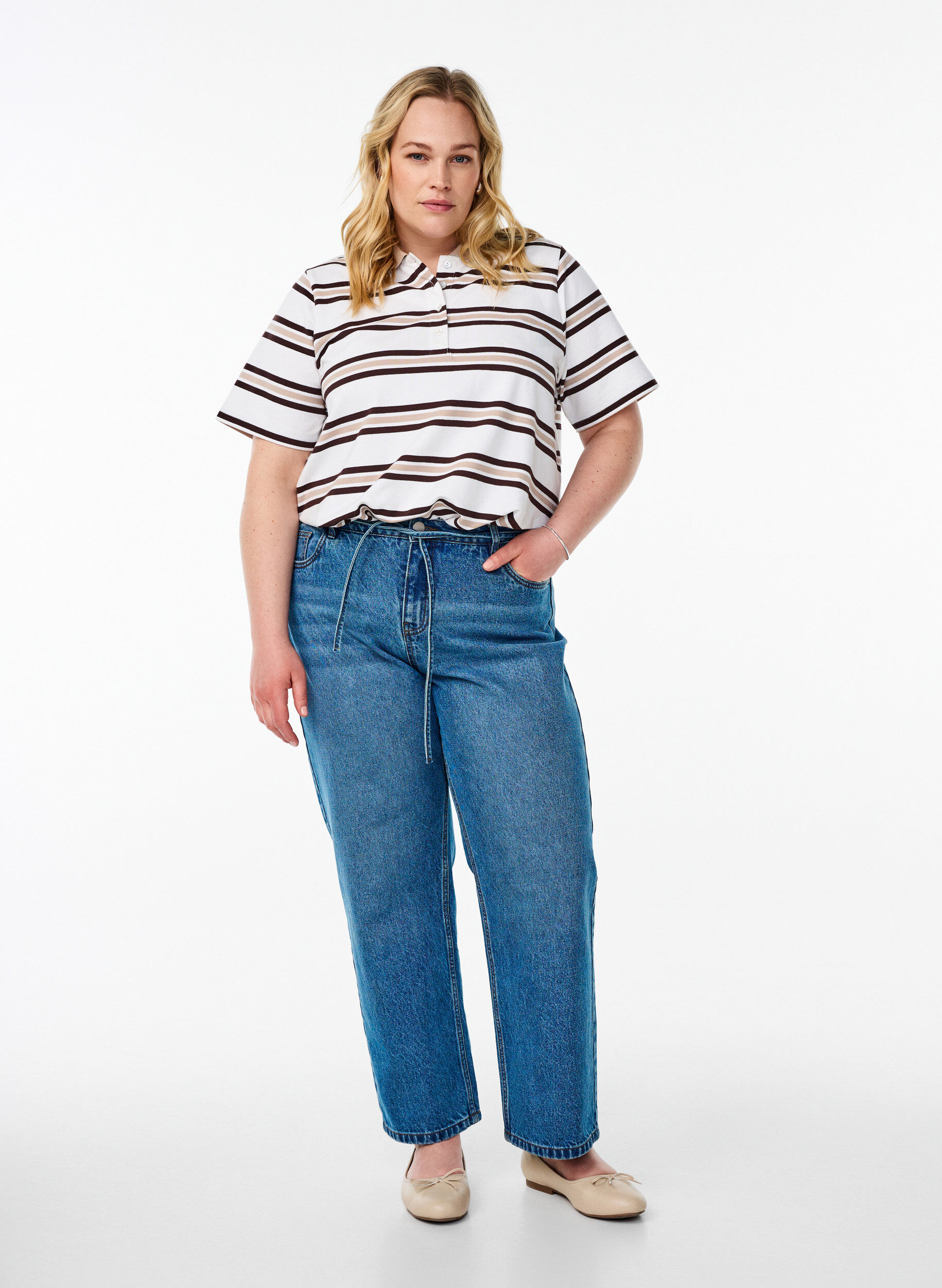 Zizzi Polo &agrave; manches courtes, Vanille, Model image number 1