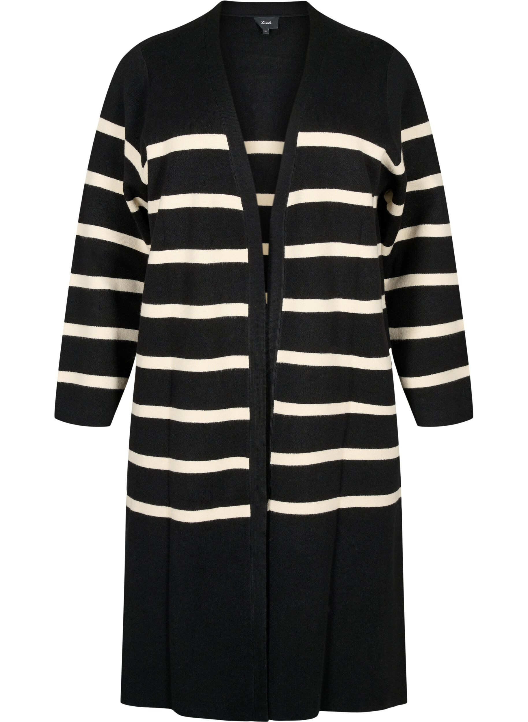 Zizzi Cardigan en tricot ray&eacute; en m&eacute;lange de viscose, Black w. Birch, Packshot image number 0