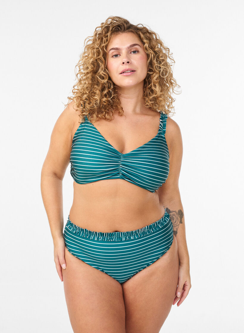 Haut de bikini &agrave; rayures avec coussinets amovibles, Vert fonc&eacute;, Model image number 0