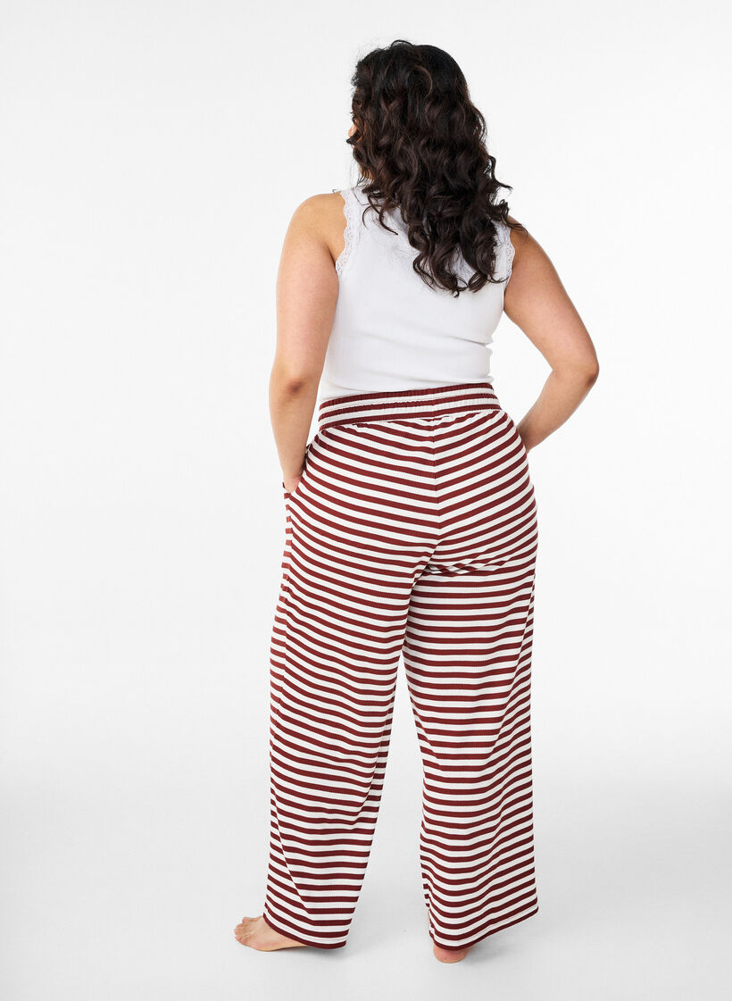 Pantalon de pyjama ray&eacute; &agrave; taille haute et coupe ample, Rouge, Model image number 1