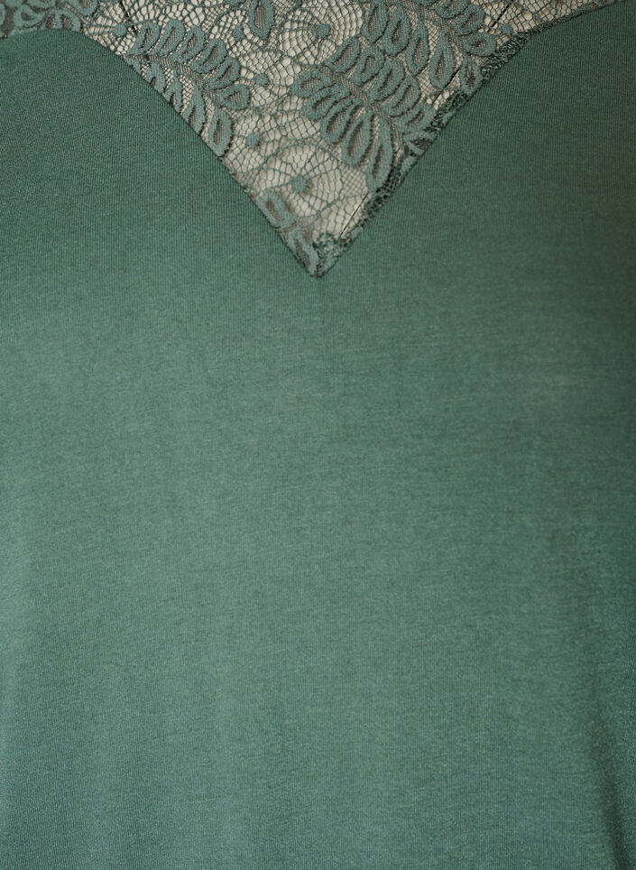Blouse avec empi&egrave;cement en dentelle et manches ballon, Vert, Packshot image number 2