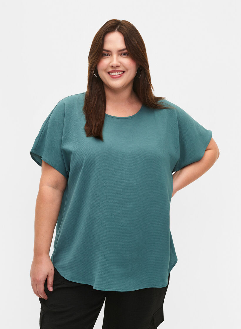 Blouse &agrave; manches courtes et encolure ronde, Vert fonc&eacute;, Model image number 0