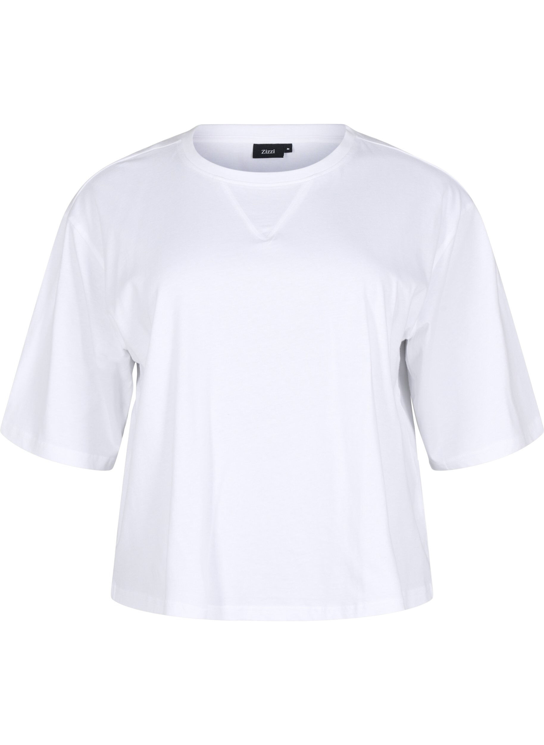 Zizzi T-shirt boxy en coton bio, Blanc, Packshot image number 0