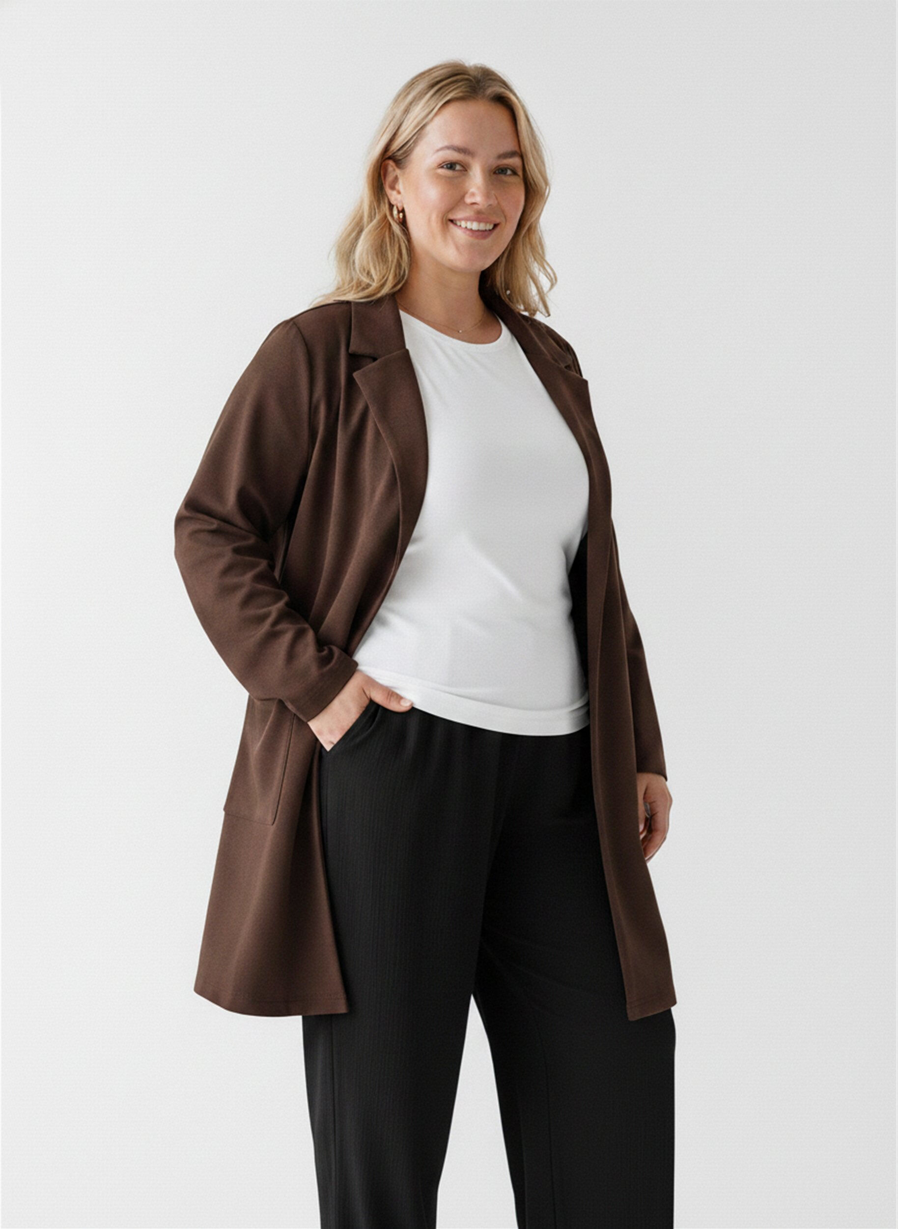 ZizziBlazer long avec des poches, Marron, Model image number 0