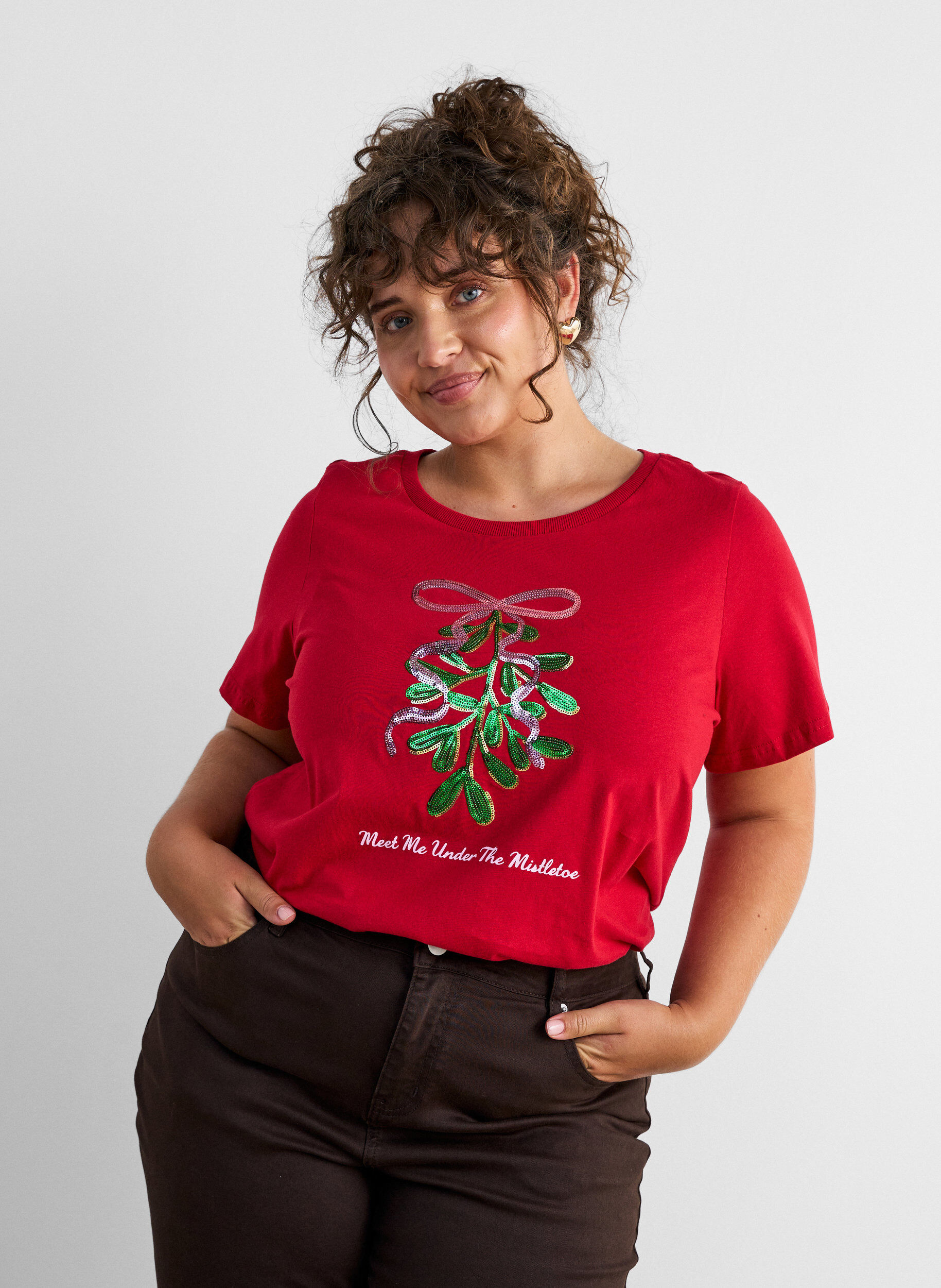 ZizziT-shirt de No&euml;l en coton bio, Rouge, Model image number 0