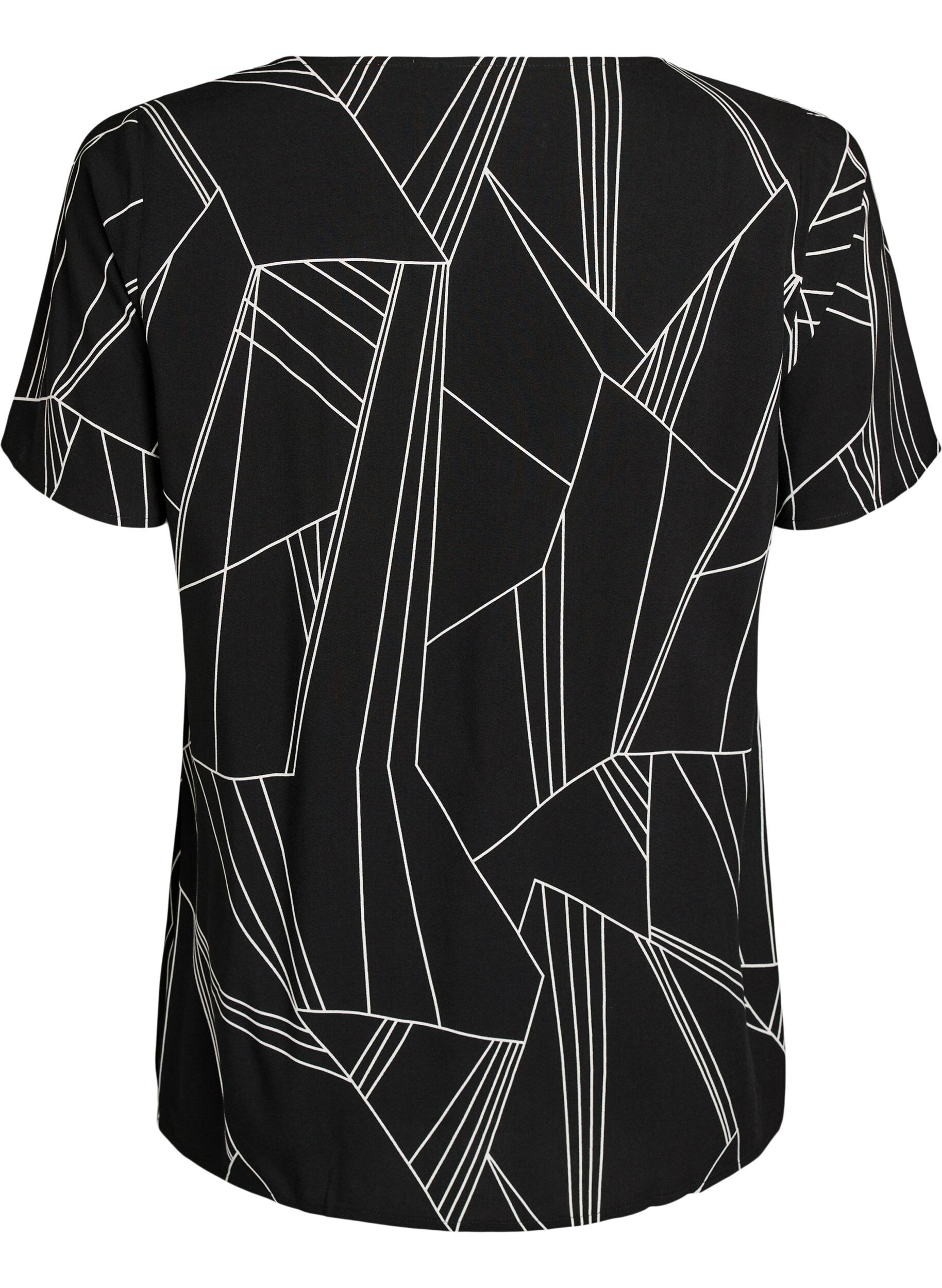 Zizzi Blouse en viscose &agrave; manches courtes avec imprim&eacute;, Noir, Packshot image number 1