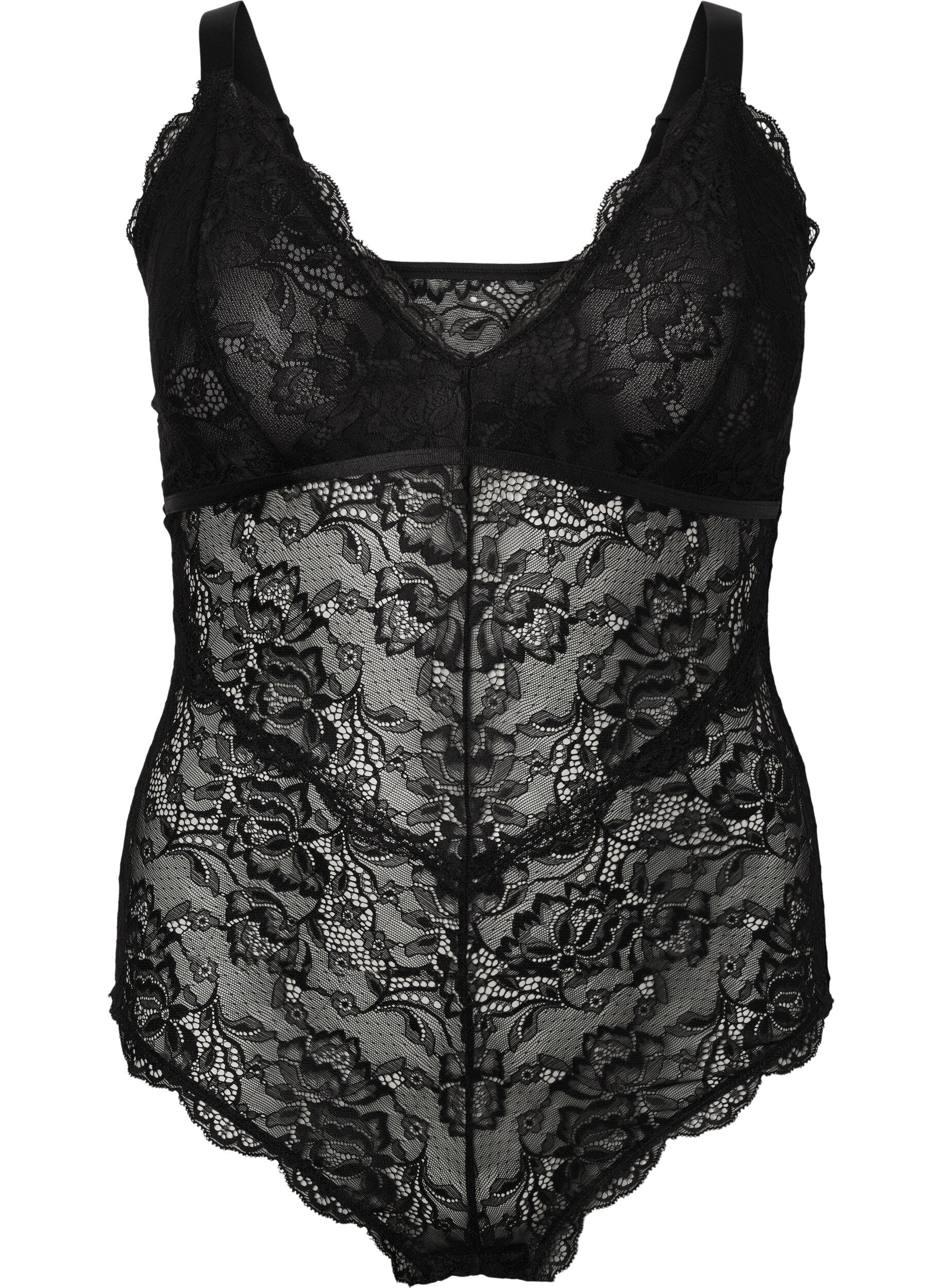 Zizzi Body en dentelle avec d&eacute;collet&eacute; en V, Black, Packshot image number 0