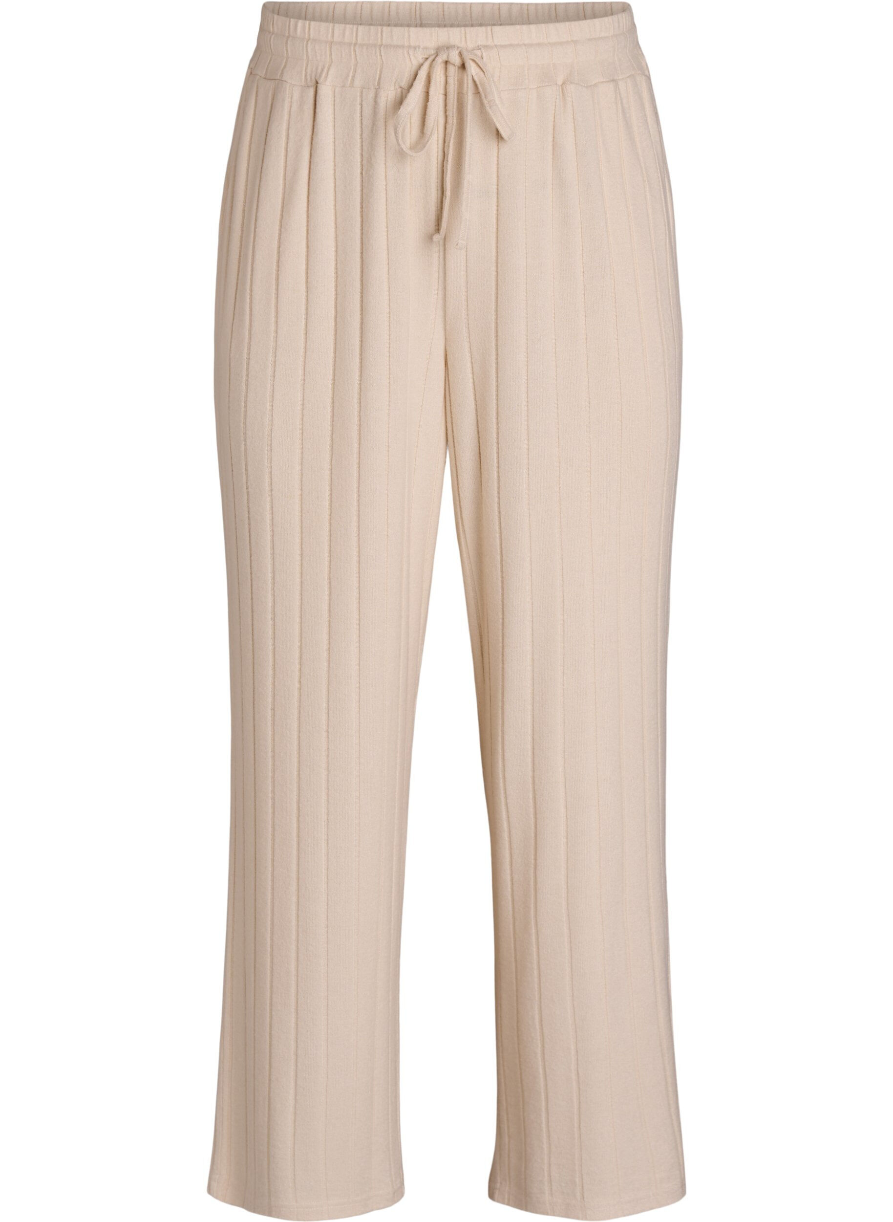 Zizzi Pantalon de d&eacute;tente en jersey c&ocirc;tel&eacute; taille haute, Beige, Packshot image number 0