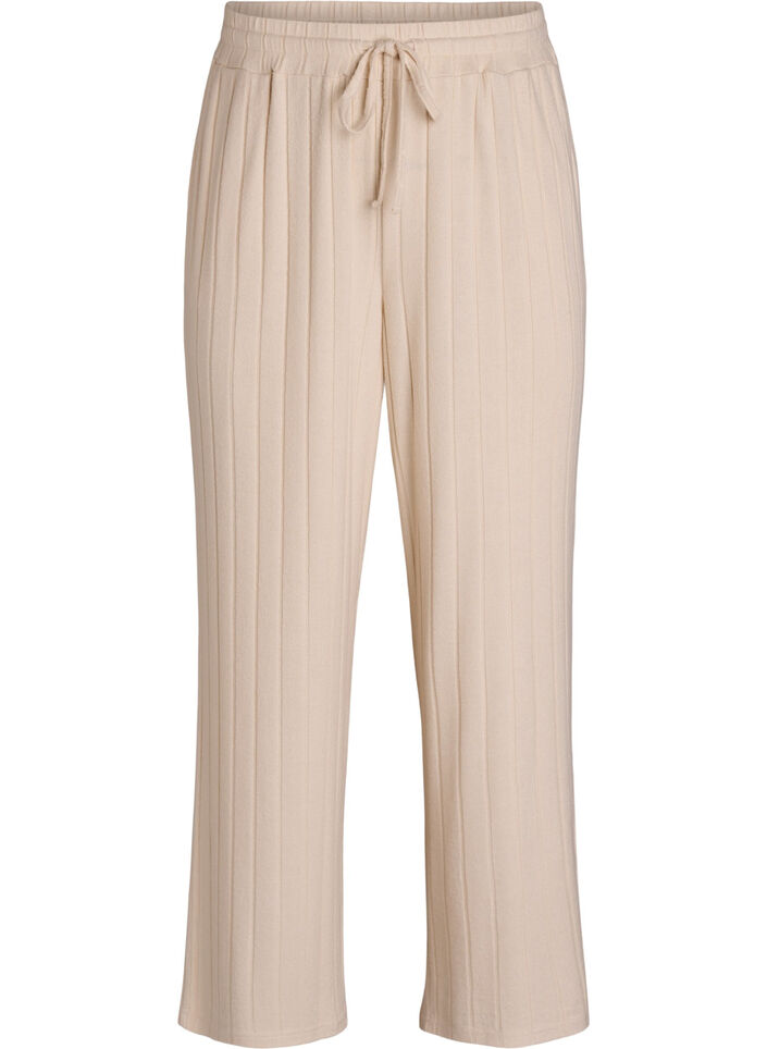 Pantalon de d&eacute;tente en jersey c&ocirc;tel&eacute; taille haute, Beige, Packshot image number 0