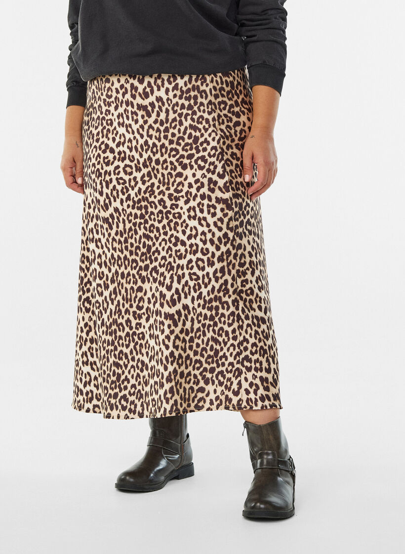 Jupe midi en satin, Marron, Model image number 2