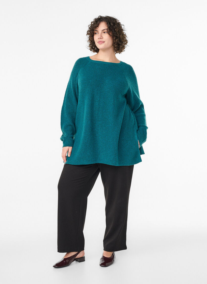 Pull en maille &agrave; motif diagonal et manches raglan, Vert, Model image number 1