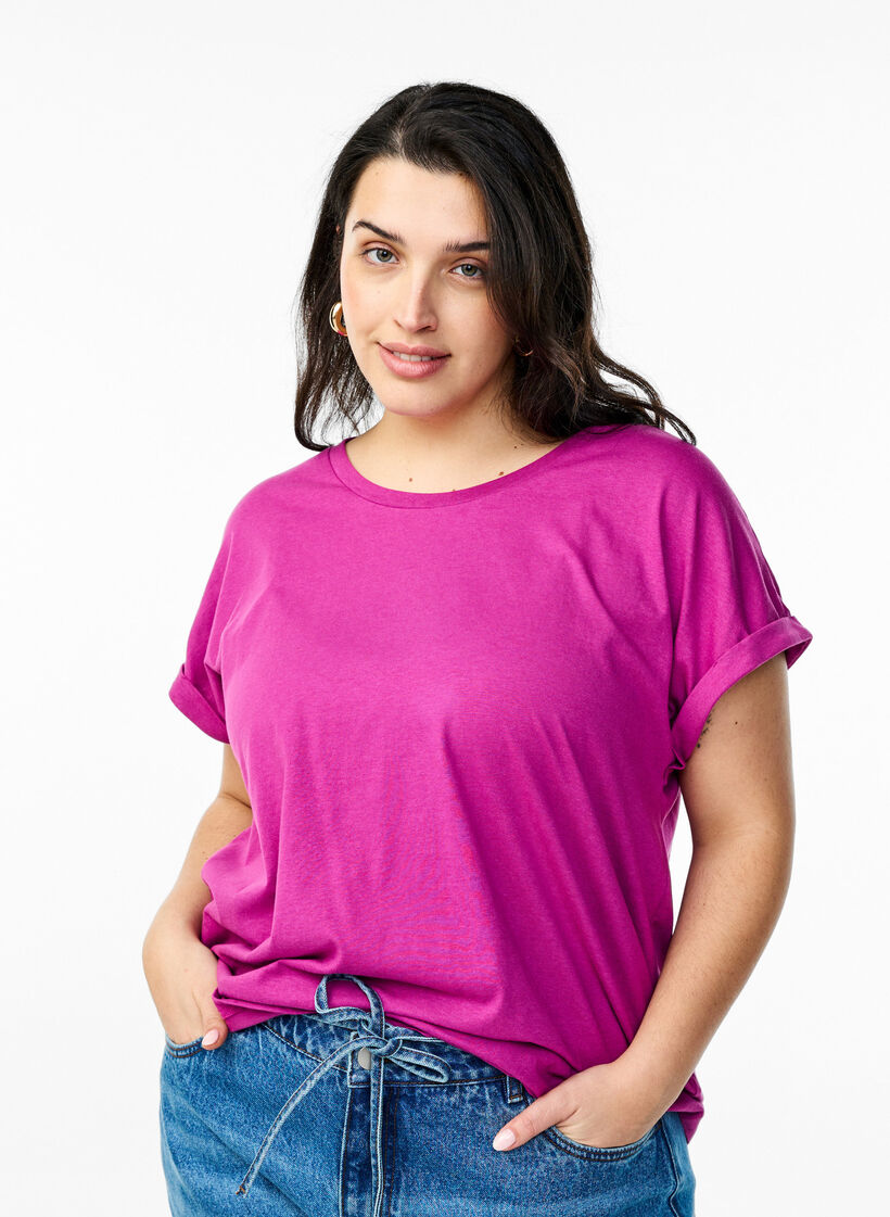 T-shirt à manches courtes en mélange de coton, Violet, Model image number 0