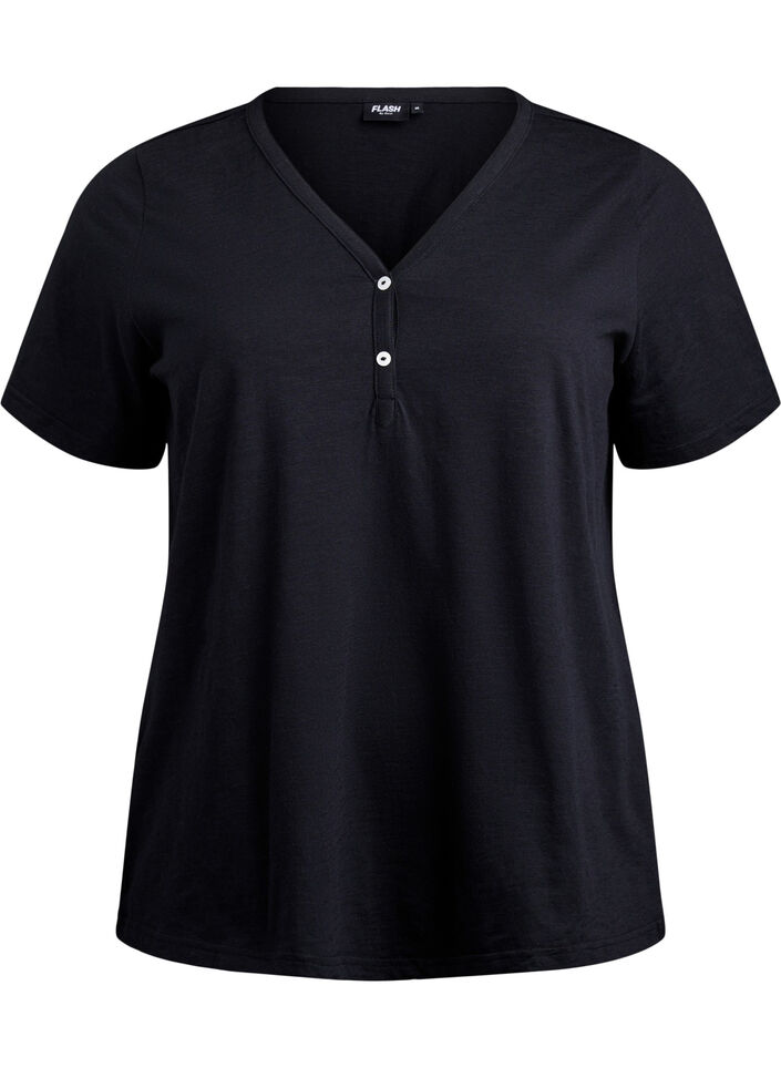 T-shirt dot&eacute; de boutons, Noir, Packshot image number 0