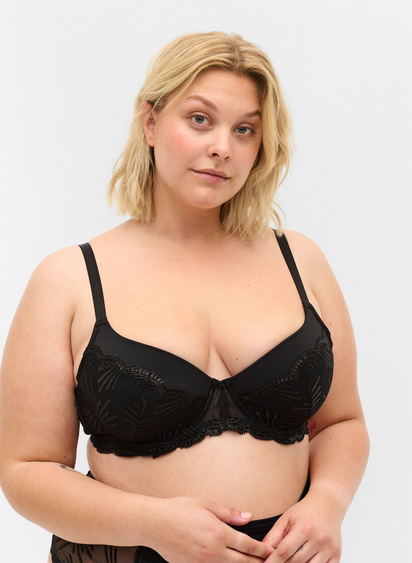 Soutien-gorge à armatures avec rembourrage et dentelle, Black, Model image number 0