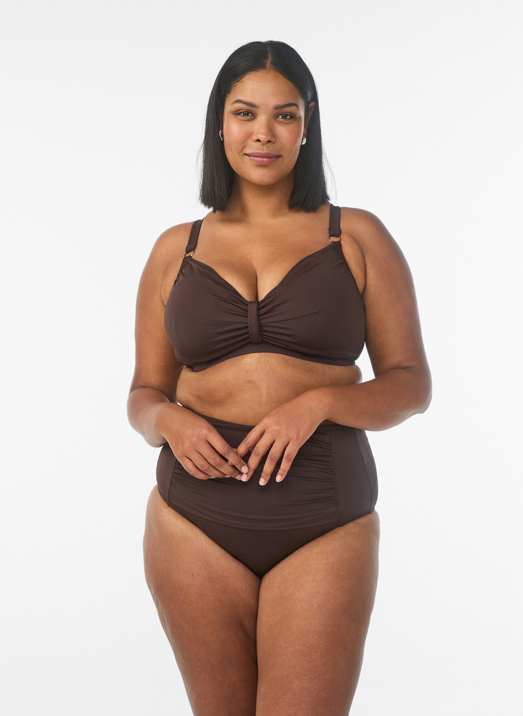 Zizzi Soutien-gorge de bikini &agrave; armatures avec drap&eacute;, Marron, Model image number 1