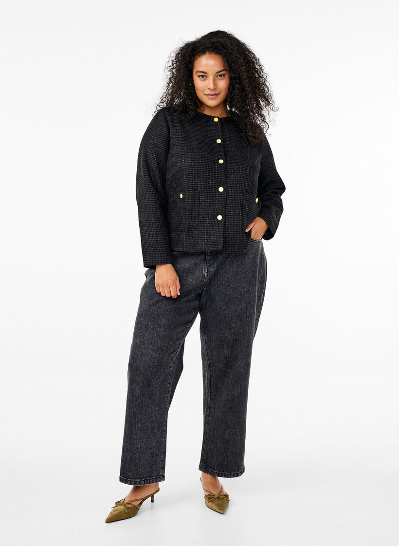 Veste bouclée avec poches et boutons décoratifs, Black, Model image number 2