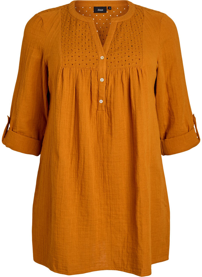 Tunique en mousseline de coton avec broderie anglaise, Orange, Packshot image number 0