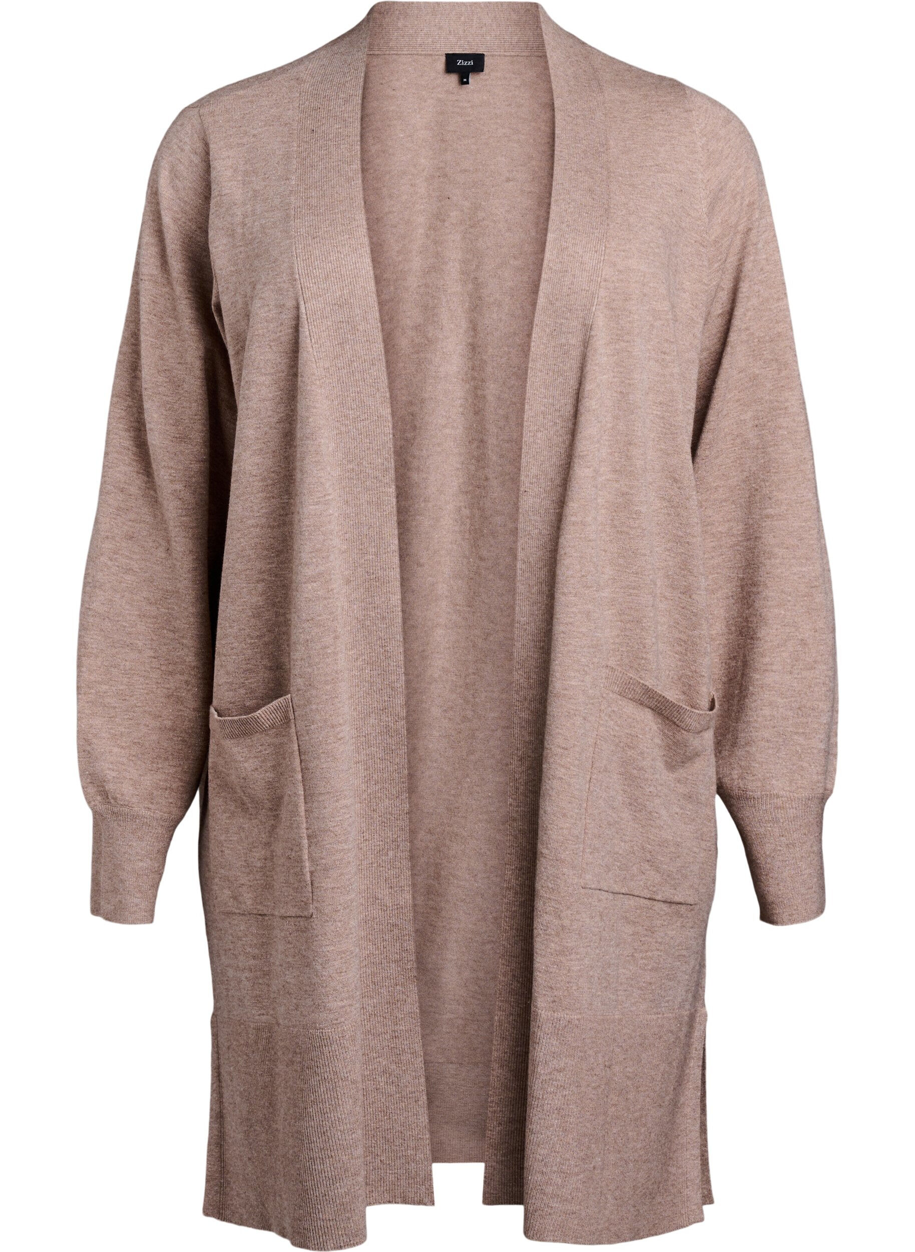Zizzi Long cardigan en tricot avec des poches, Fossil w. TNT Mel. , Packshot image number 0