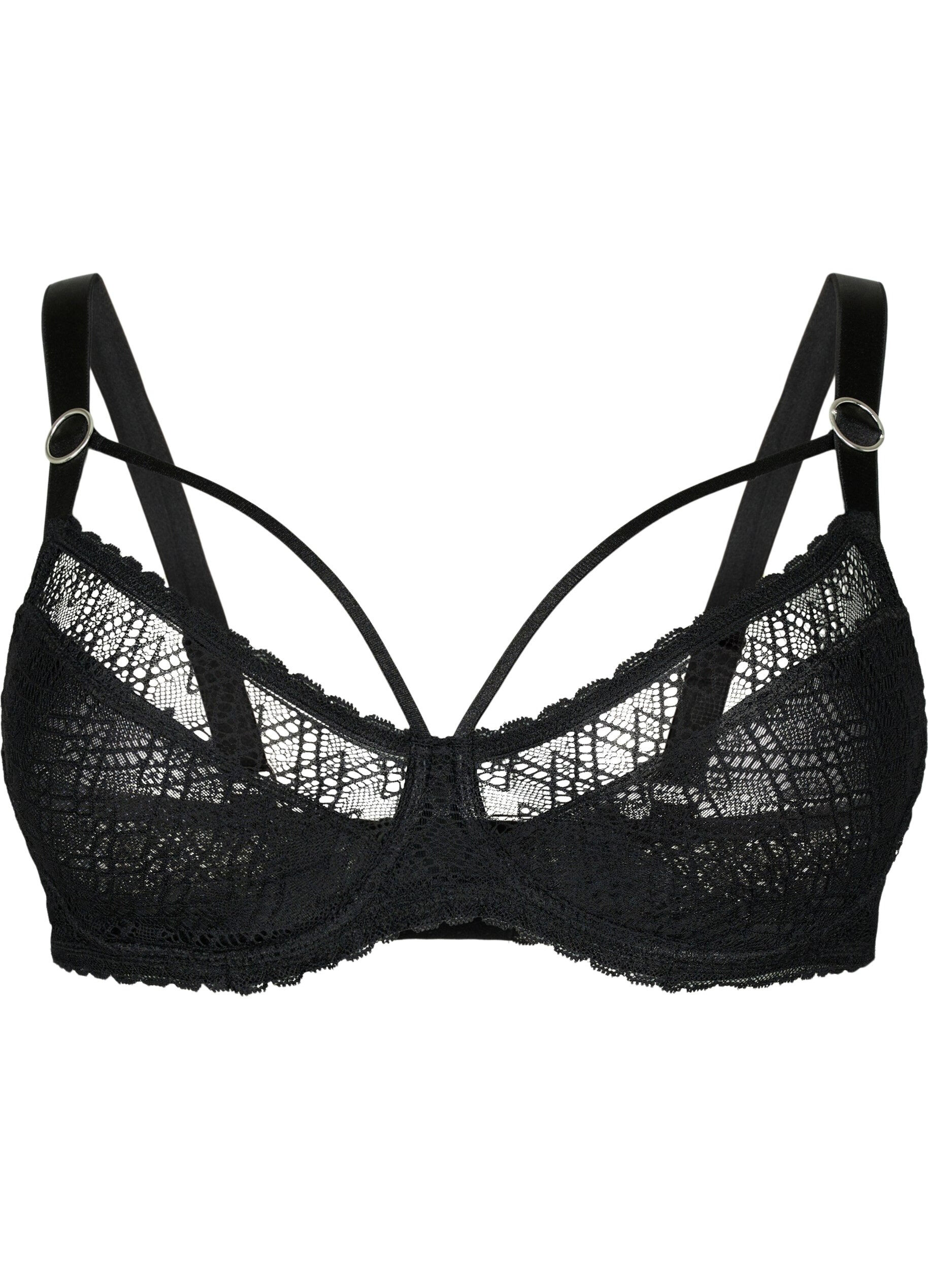 Zizzi Balconnet en dentelle avec d&eacute;tail string, Noir, Packshot image number 0