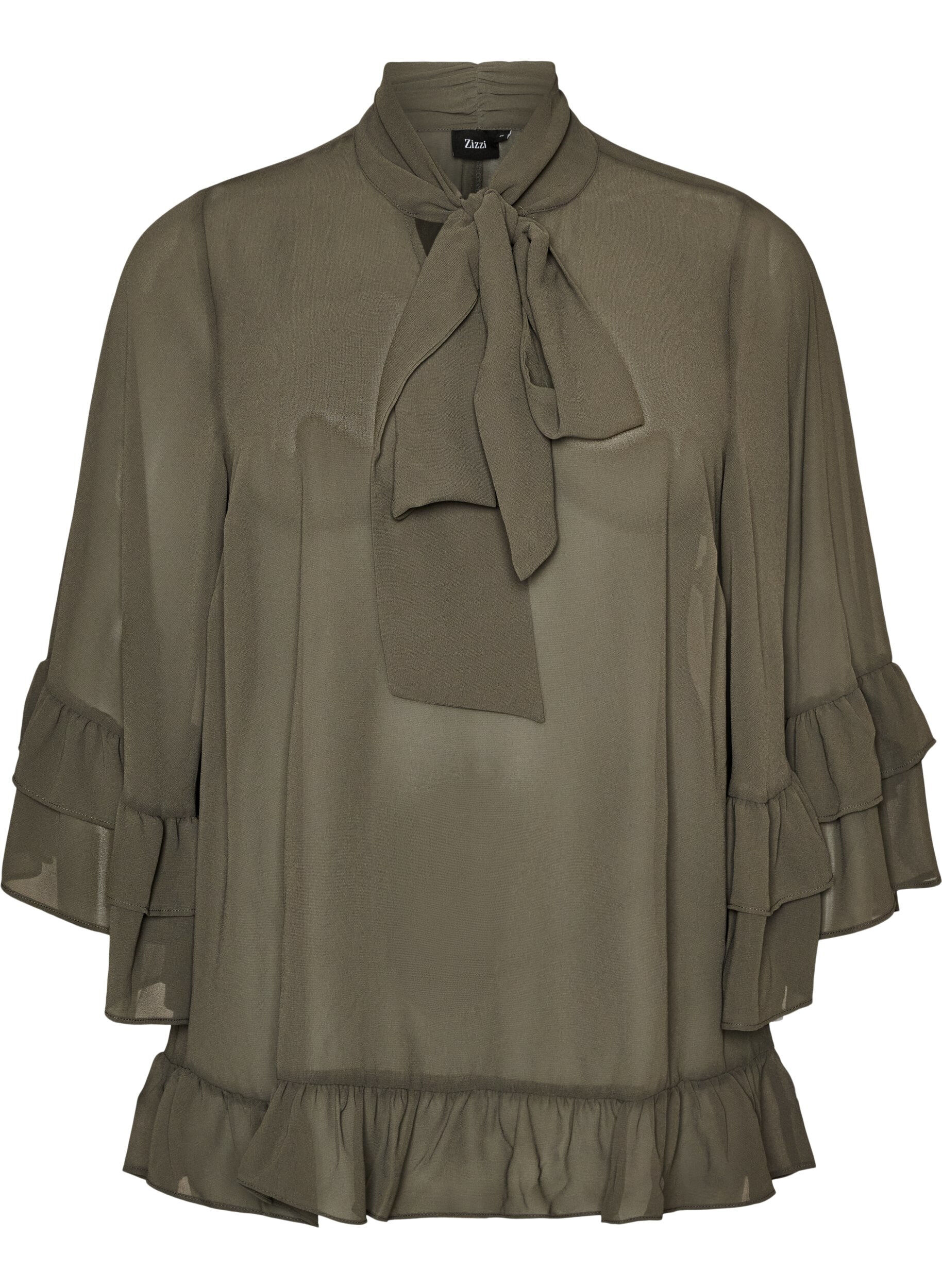 ZizziBlouse avec ruban &agrave; nouer et volants, Gris anthracite, Packshot image number 0